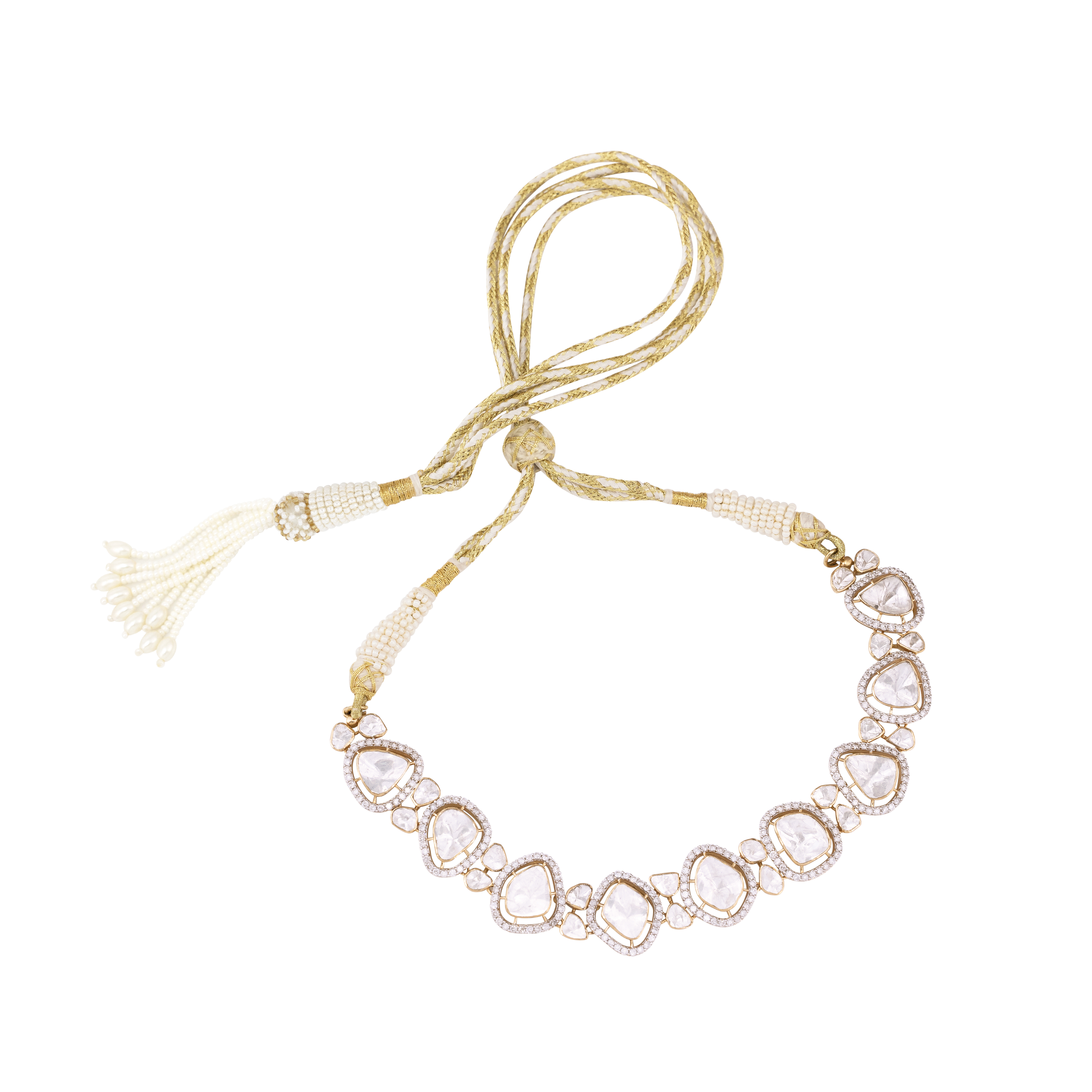 Open Polki Diamond Choker with Gold and Diamond Halos