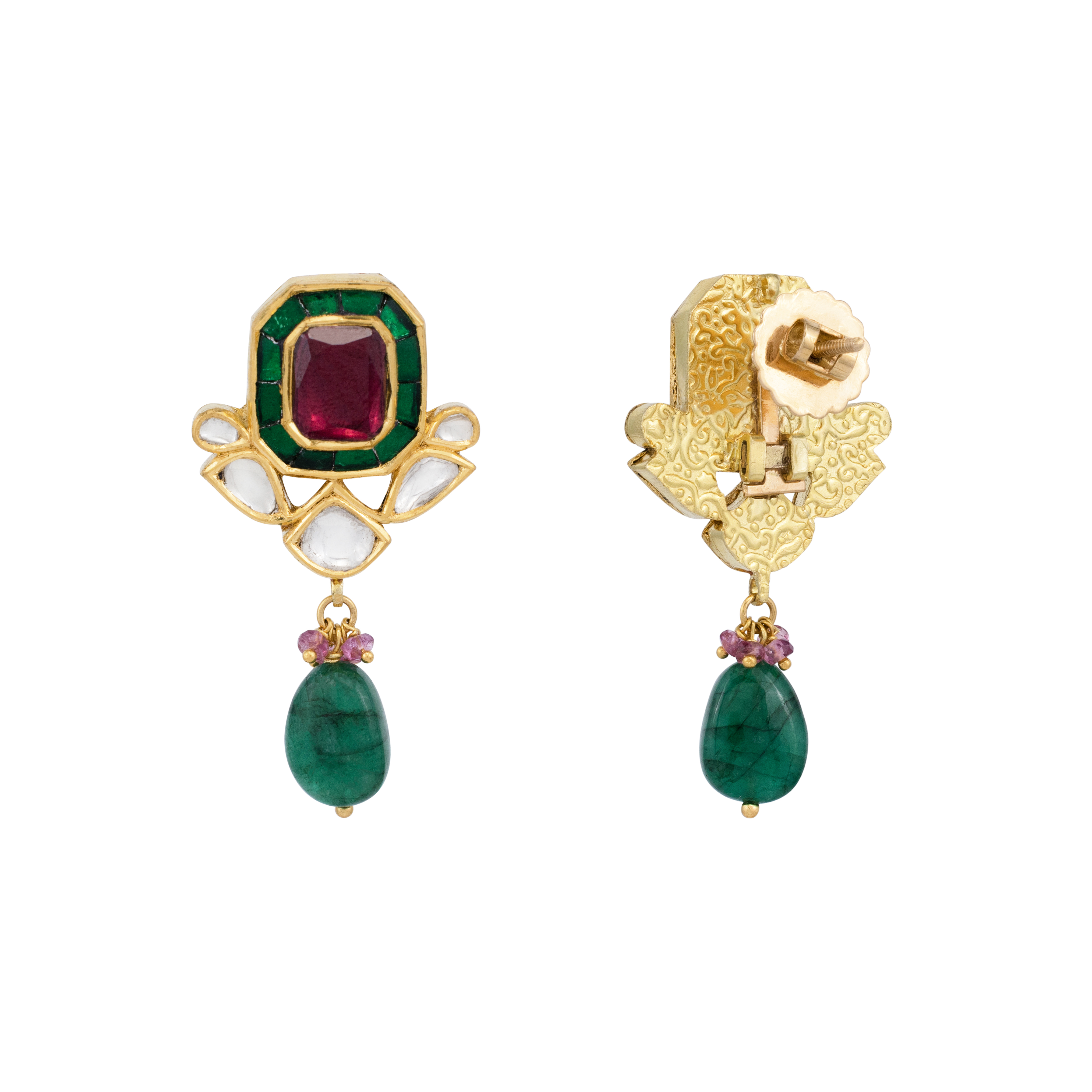 Square Tourmaline Studs with Emerald Drop