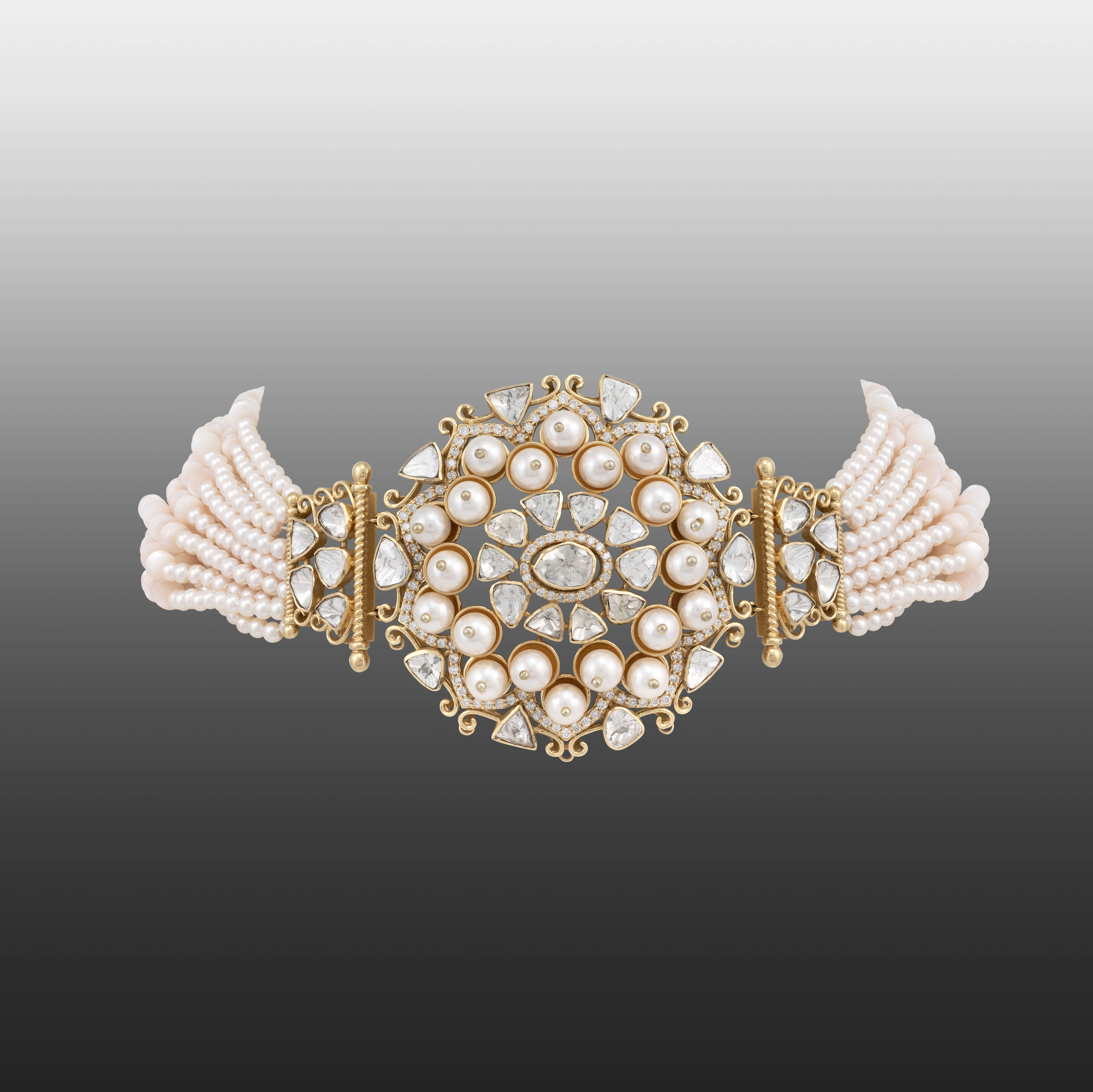 Filigree Pearl Choker with Polki and Full-Cut Diamond