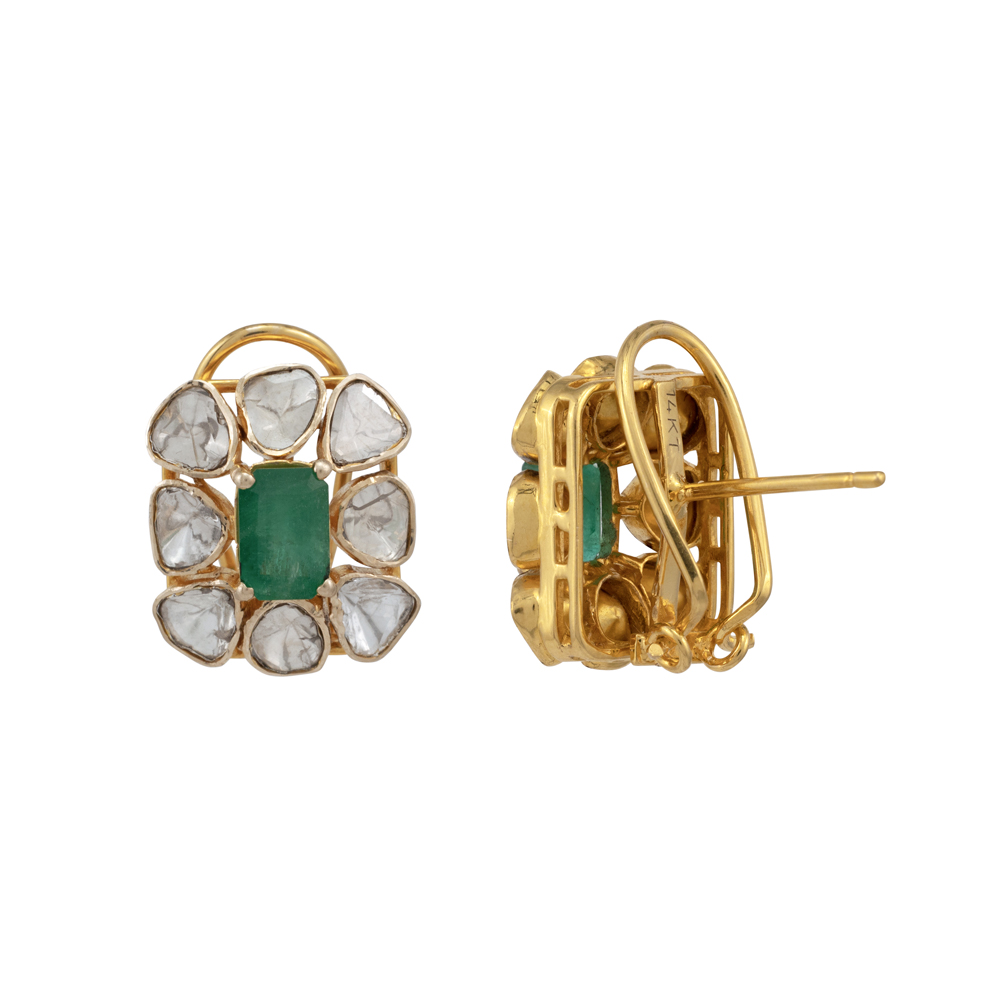Step-Cut Emerald Polki Studs