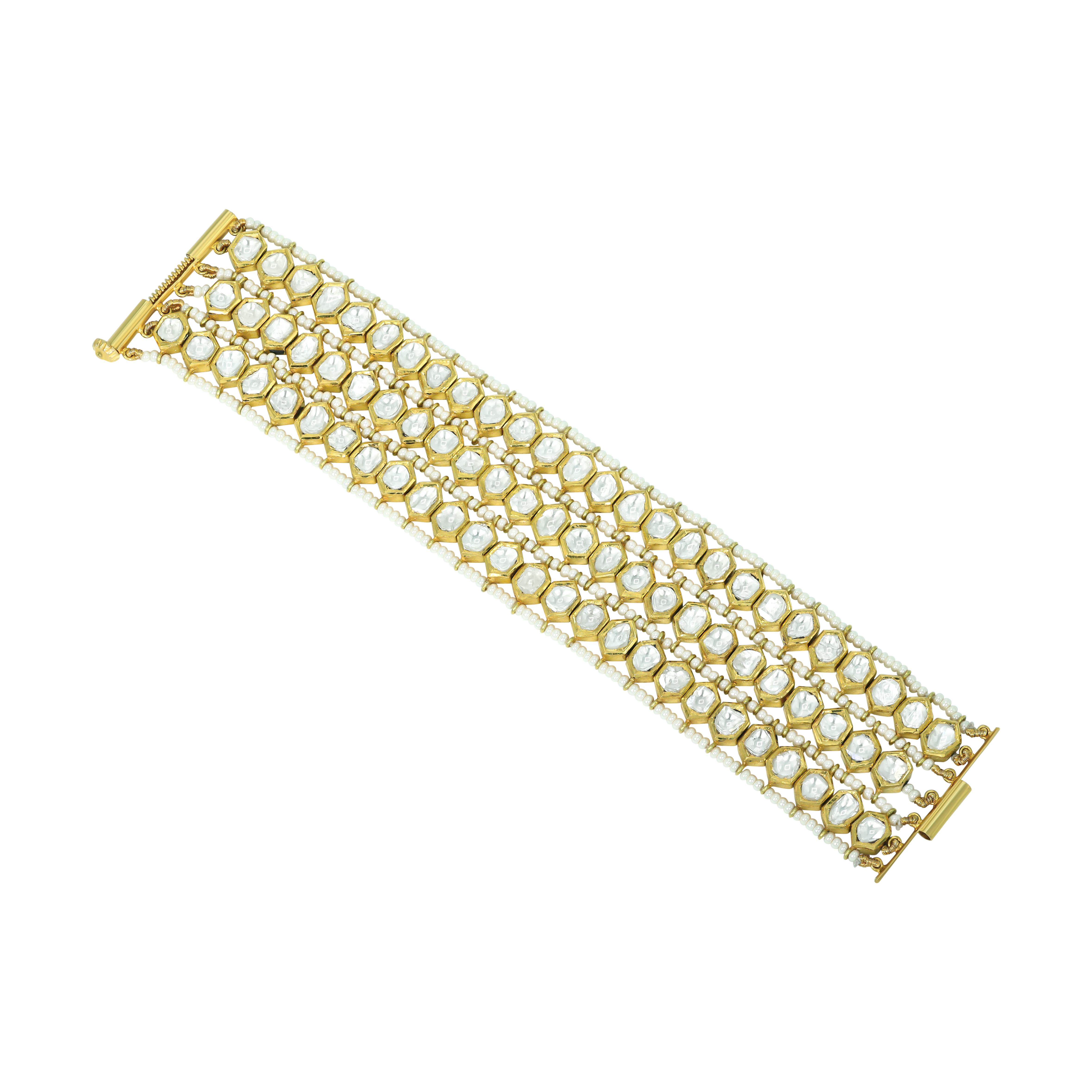Honeycomb Polki Bracelet with Pearl Borders