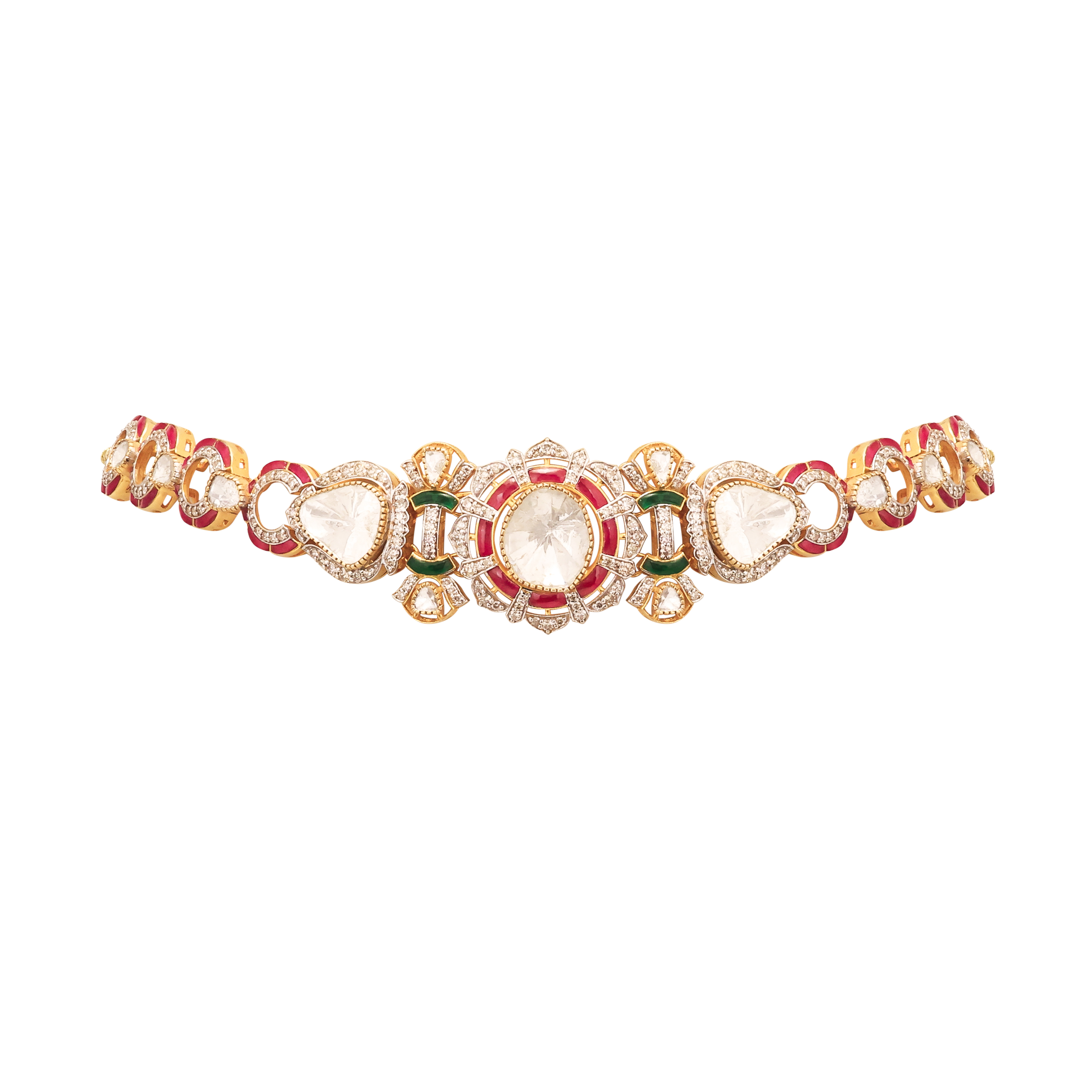Sleek Polki Choker with Ruby-Emerald Talaf