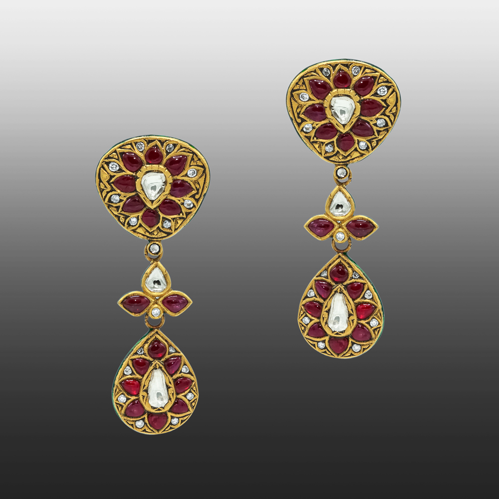 Red Talaf Necklace Set with Polki and Drop Details