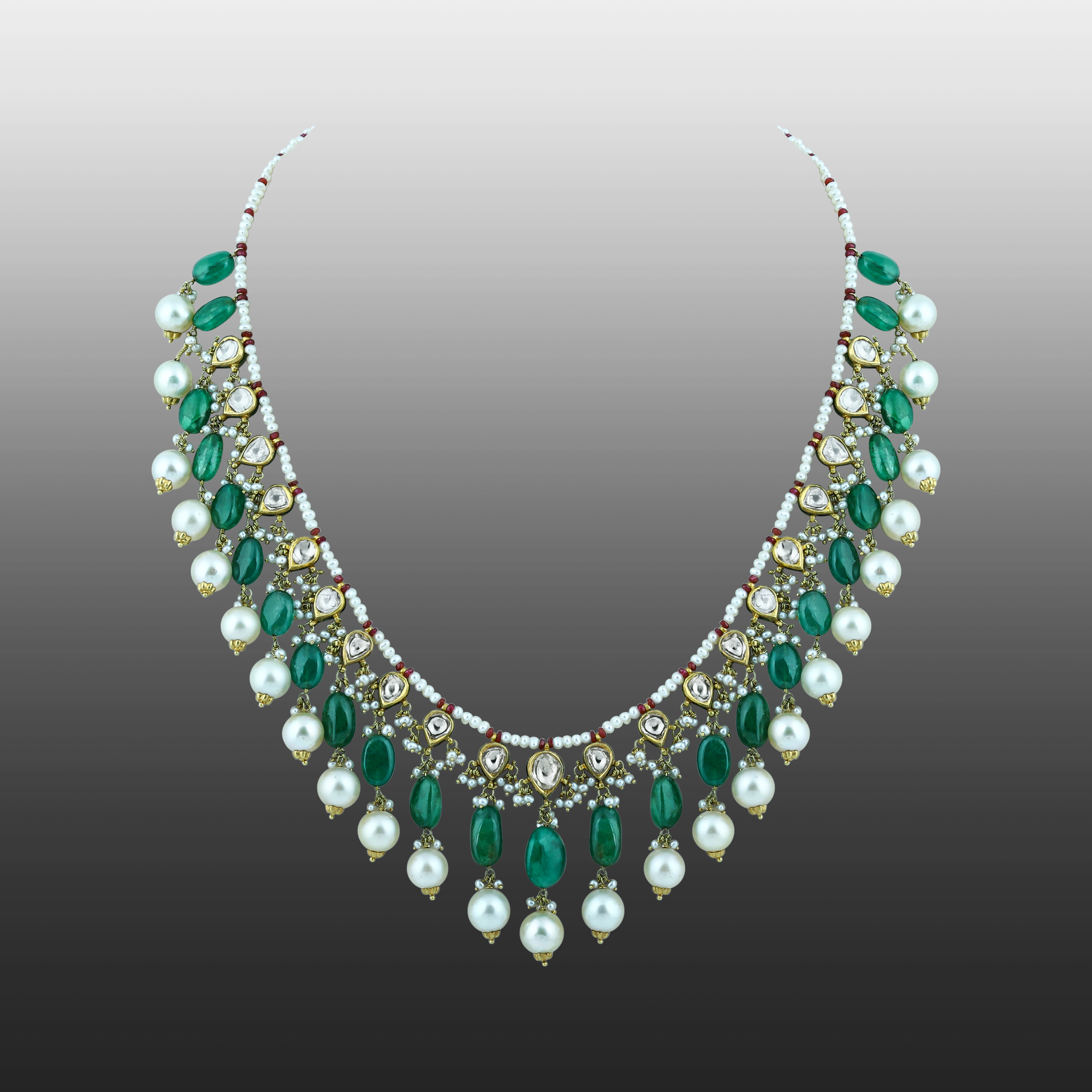 Diamond Polki Necklace with Emerald and Pearls