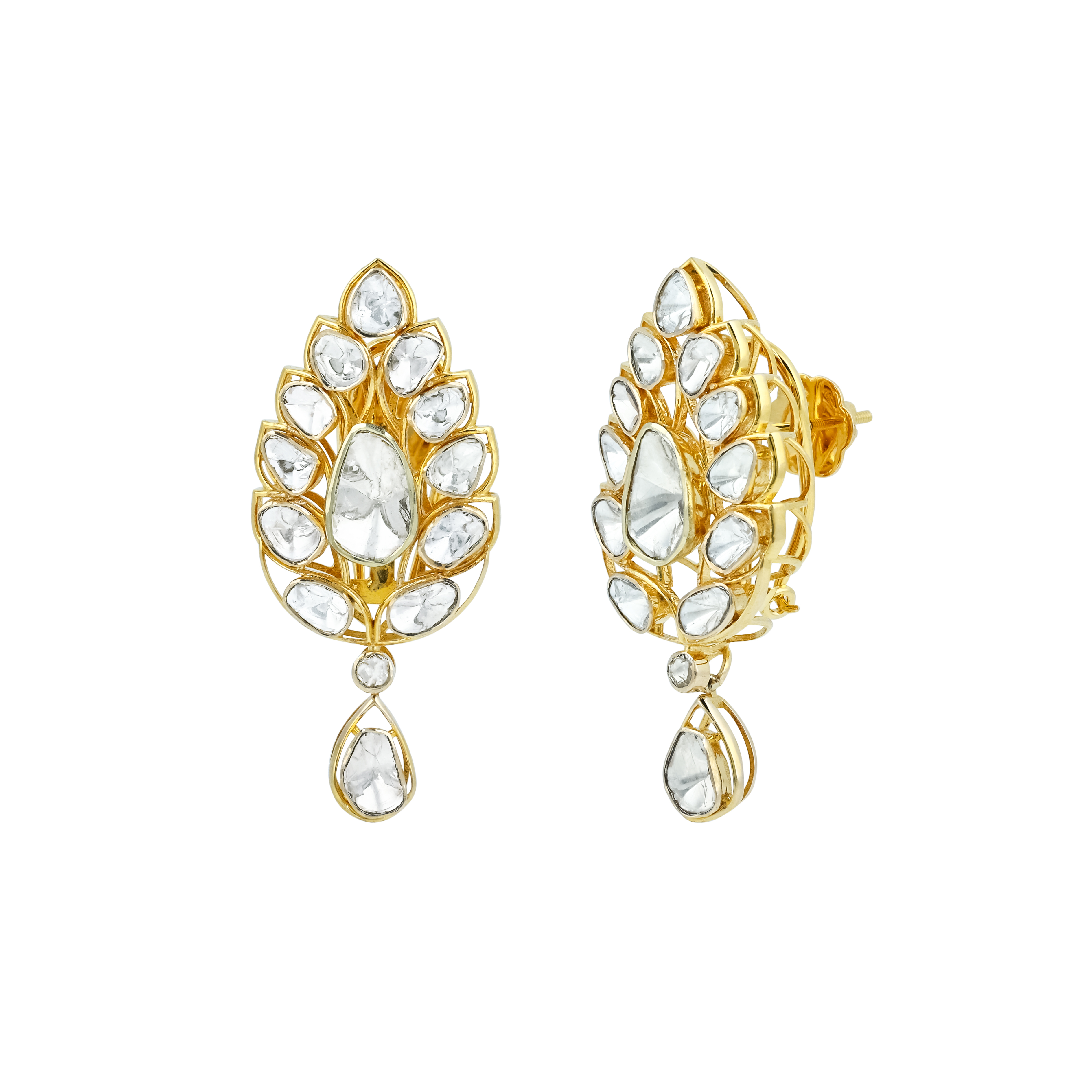 Floral Polki Pendant Set with Teardrop Open Polki on Sleek Chain