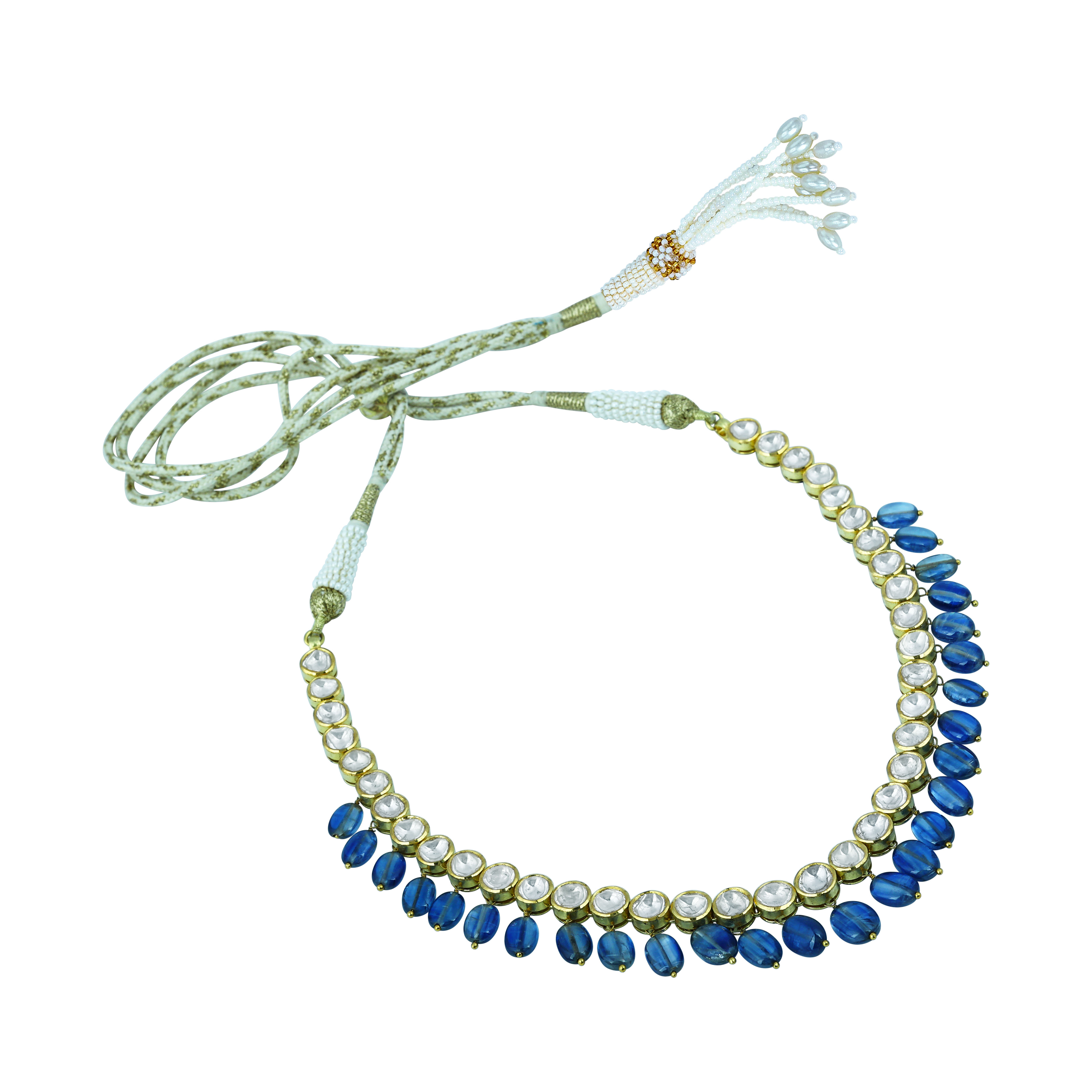 Polki Necklace with Tanzanite Drops and Timeless Elegance