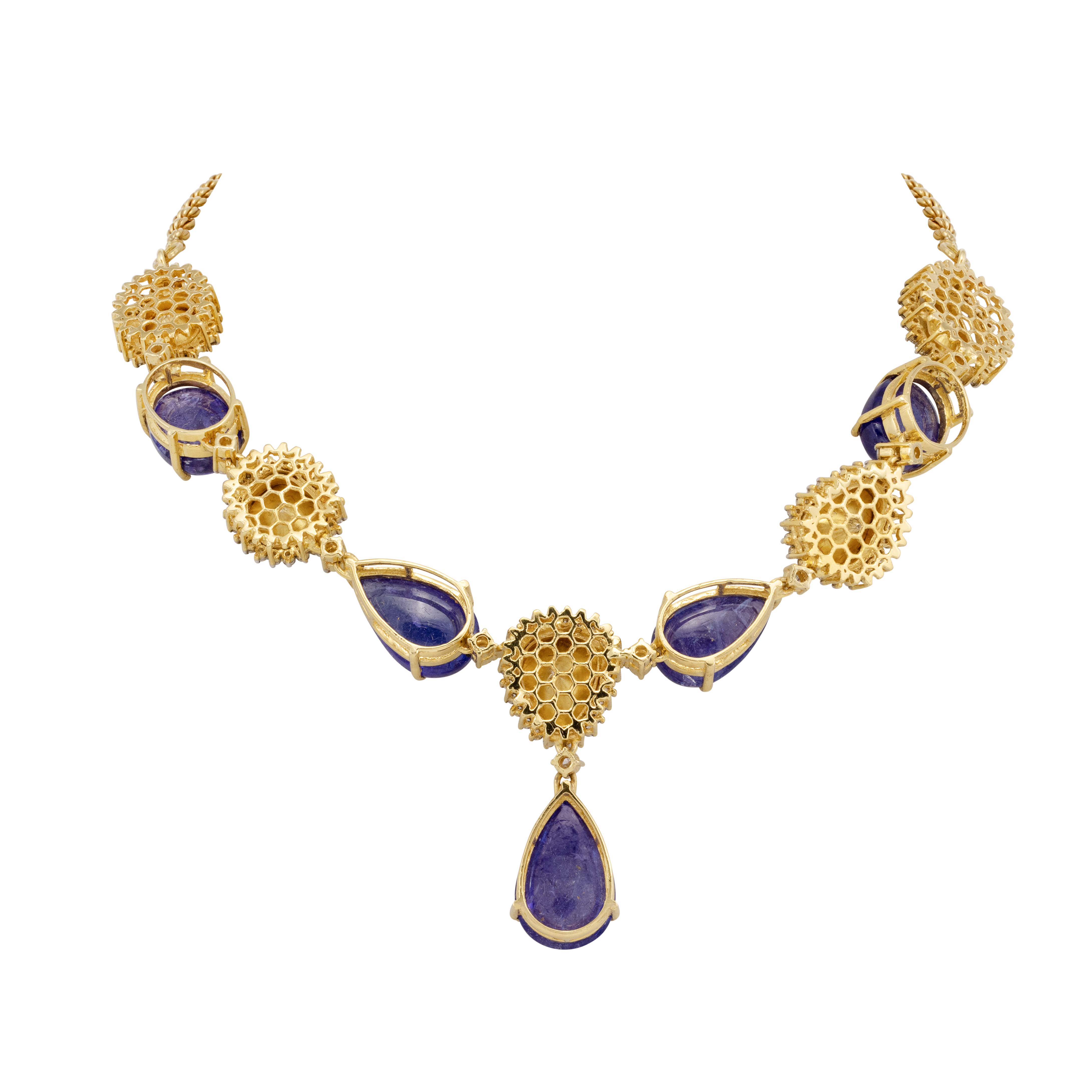 Tanzanite Pear Drops with Polki Diamond Necklace