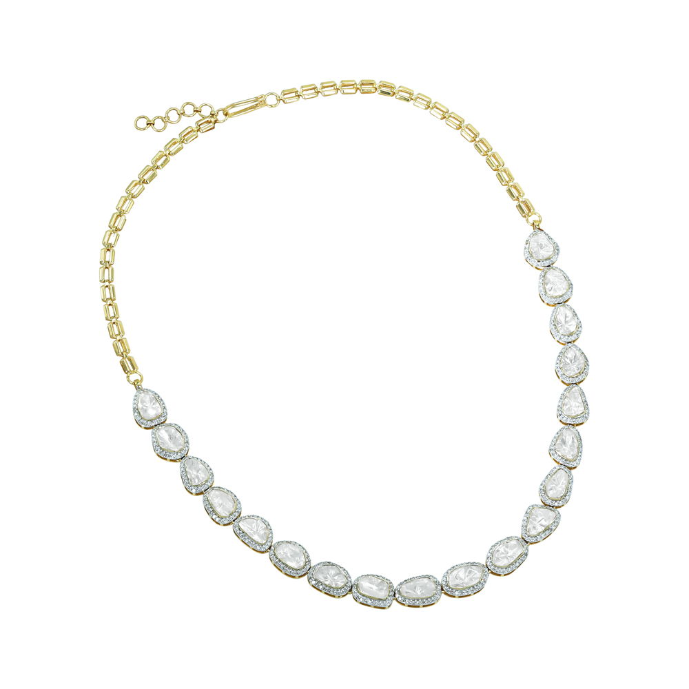 Polki Diamond Necklace with Diamond Halo