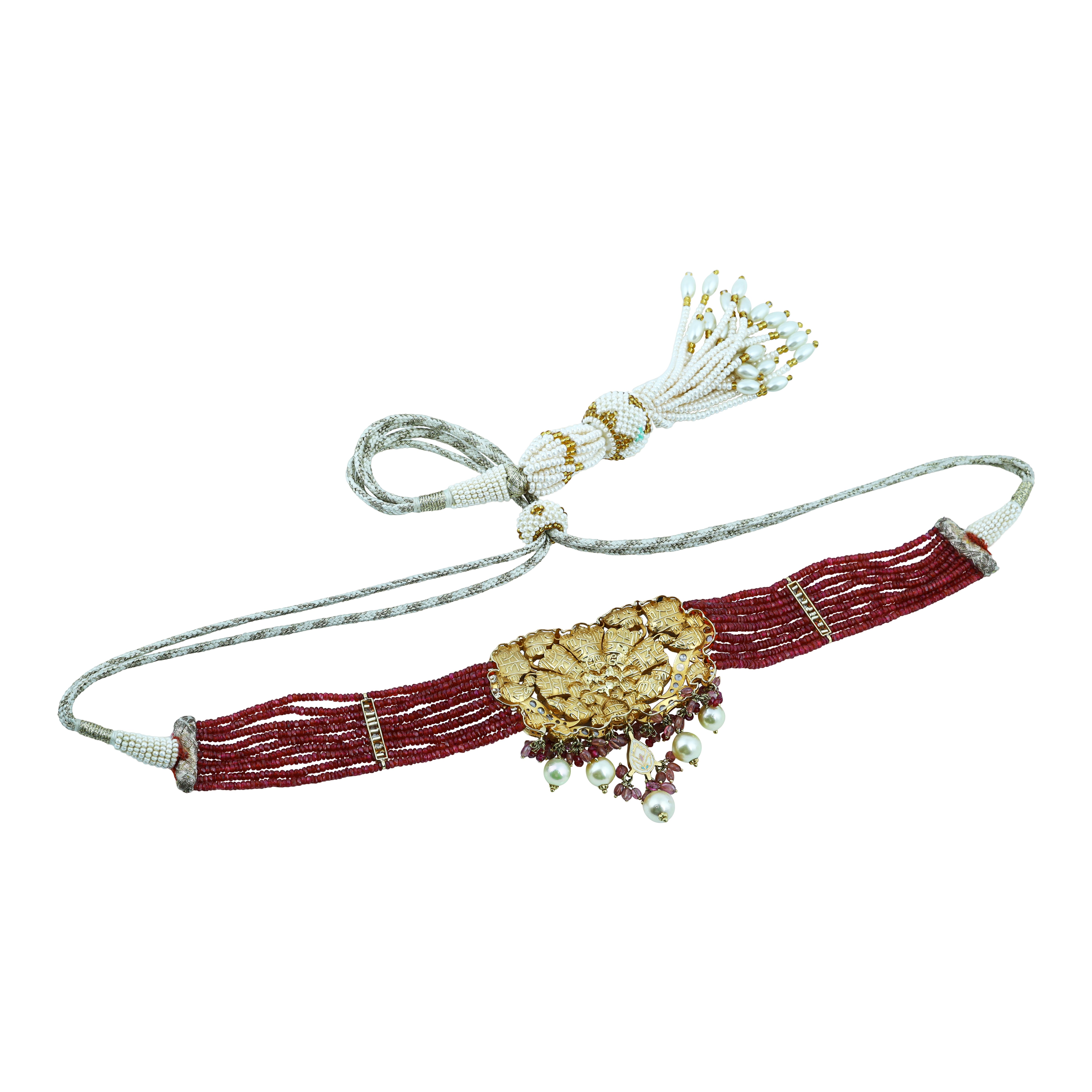 Choker Set with Uncut and Fullcut Diamonds, Ruby Beads & Pearls