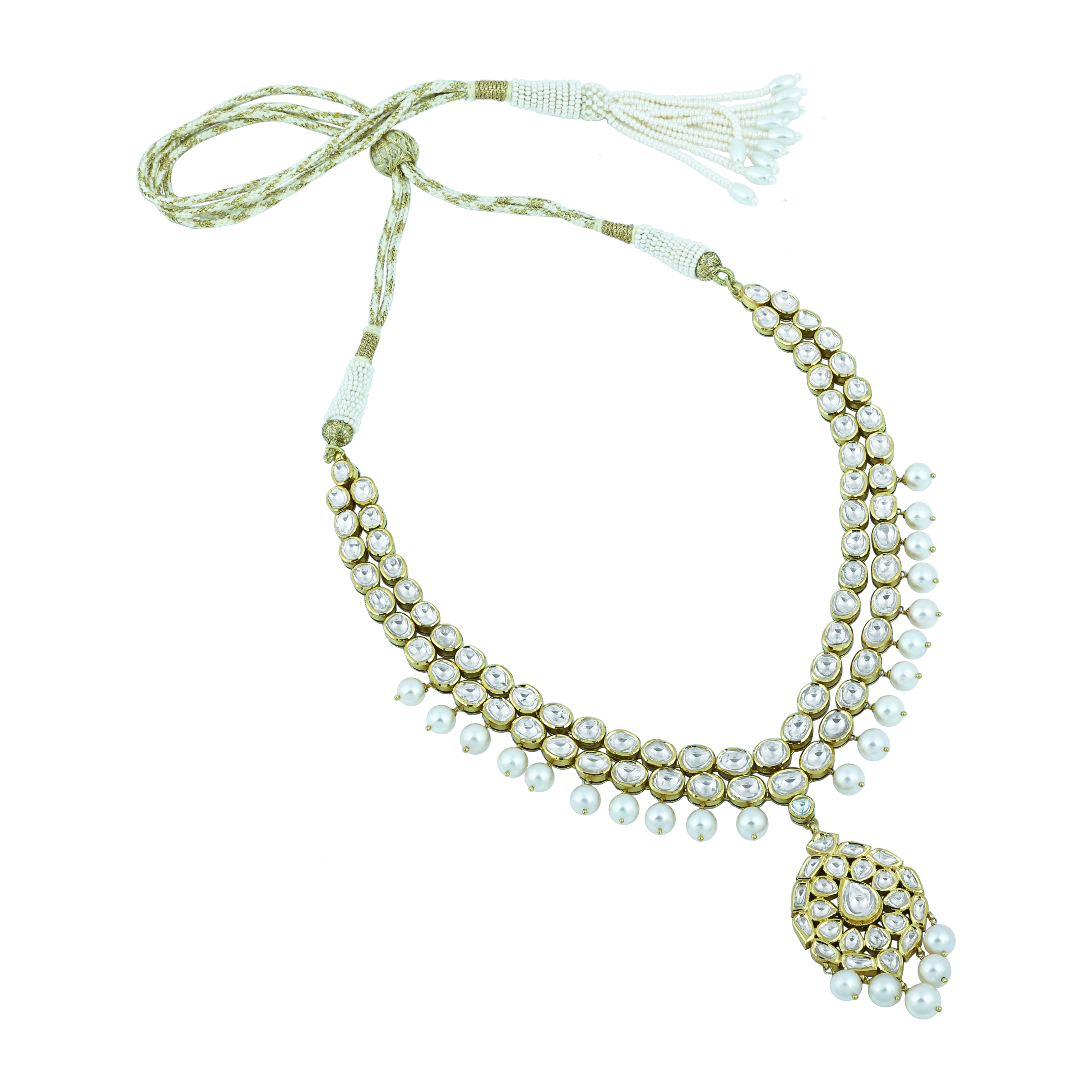 Double-Layer Necklace Pendant Set with Polkis and Pearls