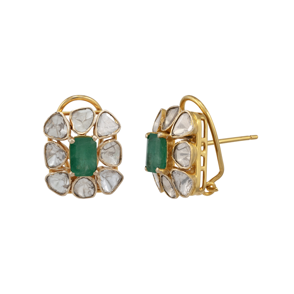 Step-Cut Emerald Polki Studs