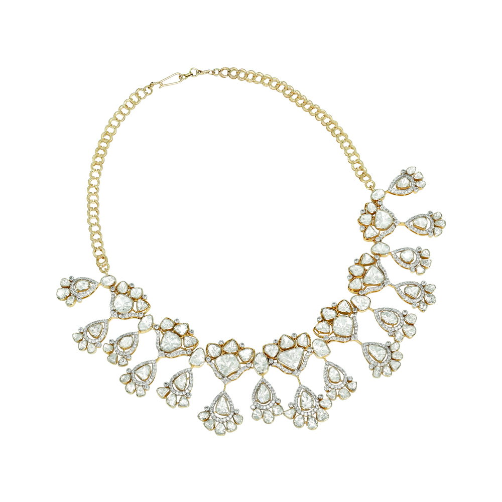 Teardrop Polki Necklace with Floral Motifs