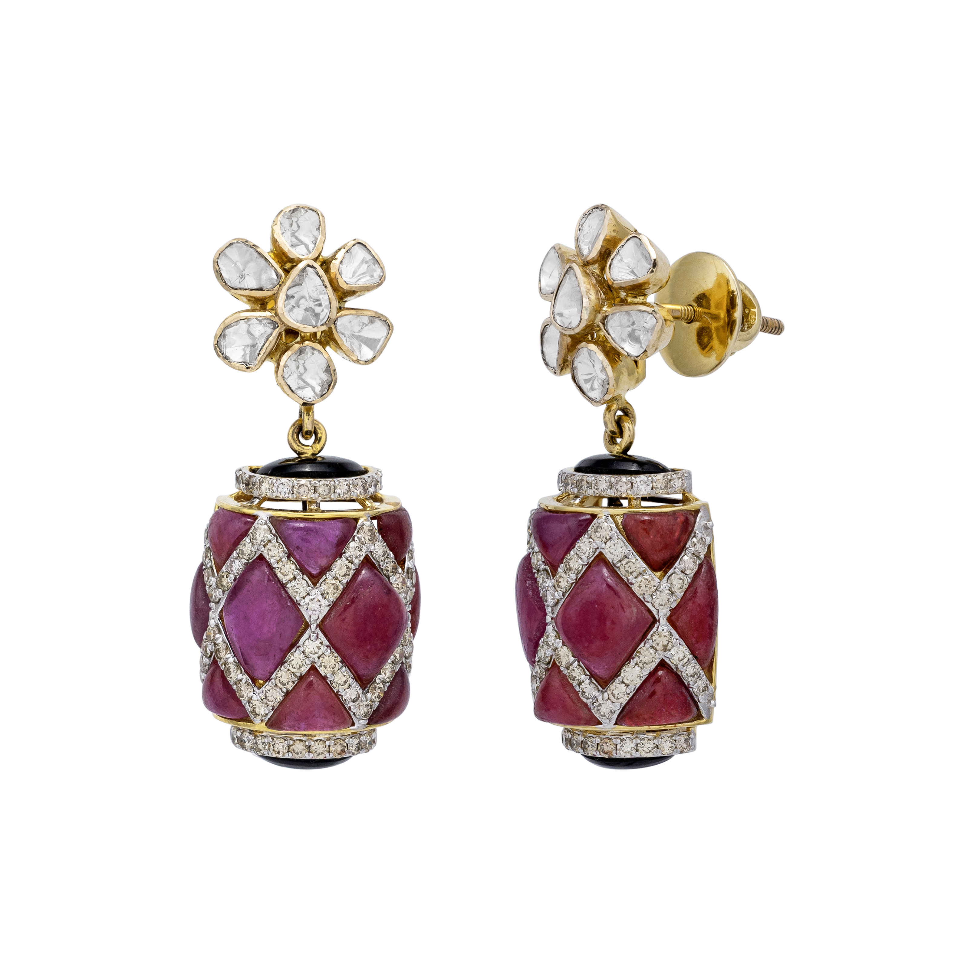 Polki Earrings with Floral Accents