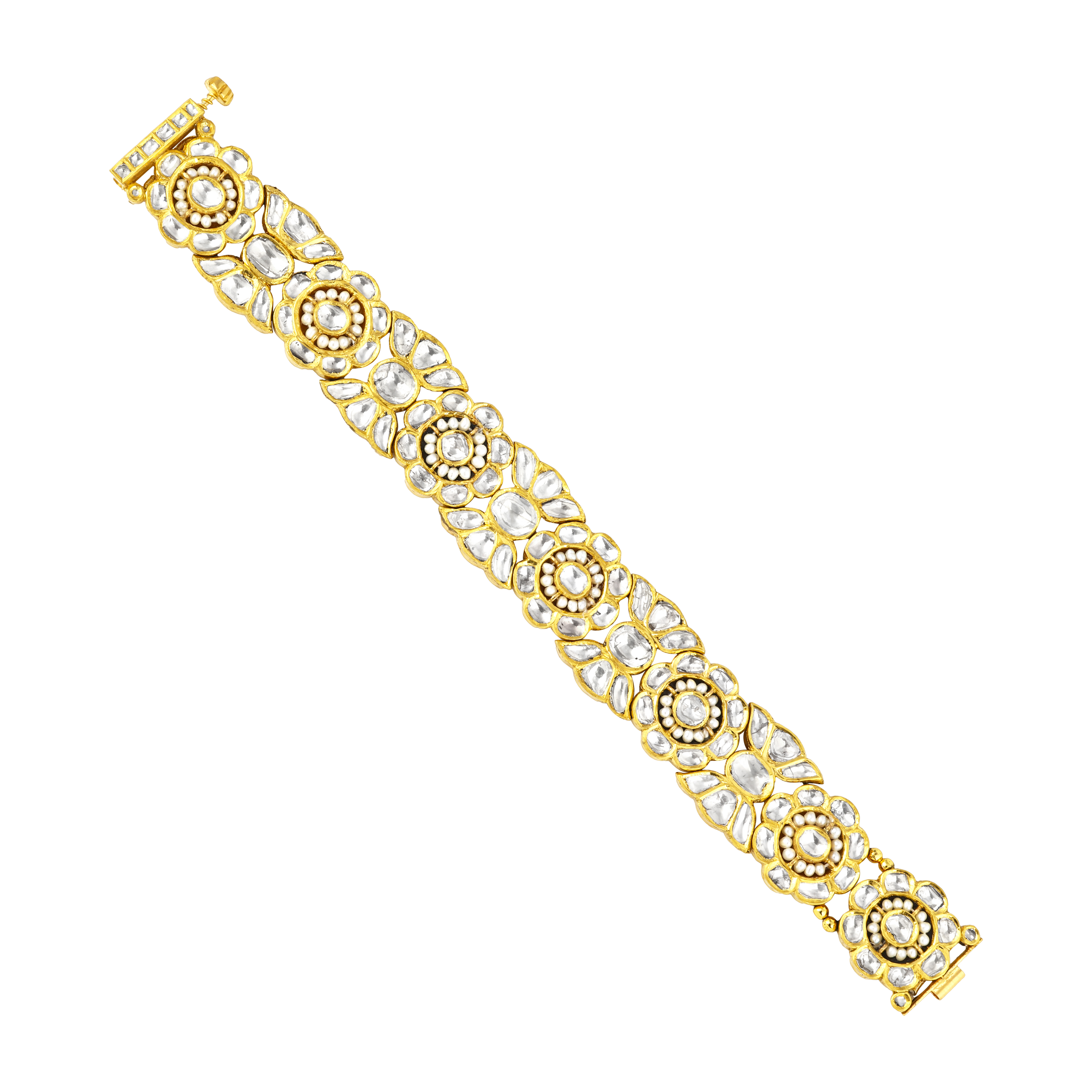 Floral Polki Bracelet with Intricate Diamond Patterns