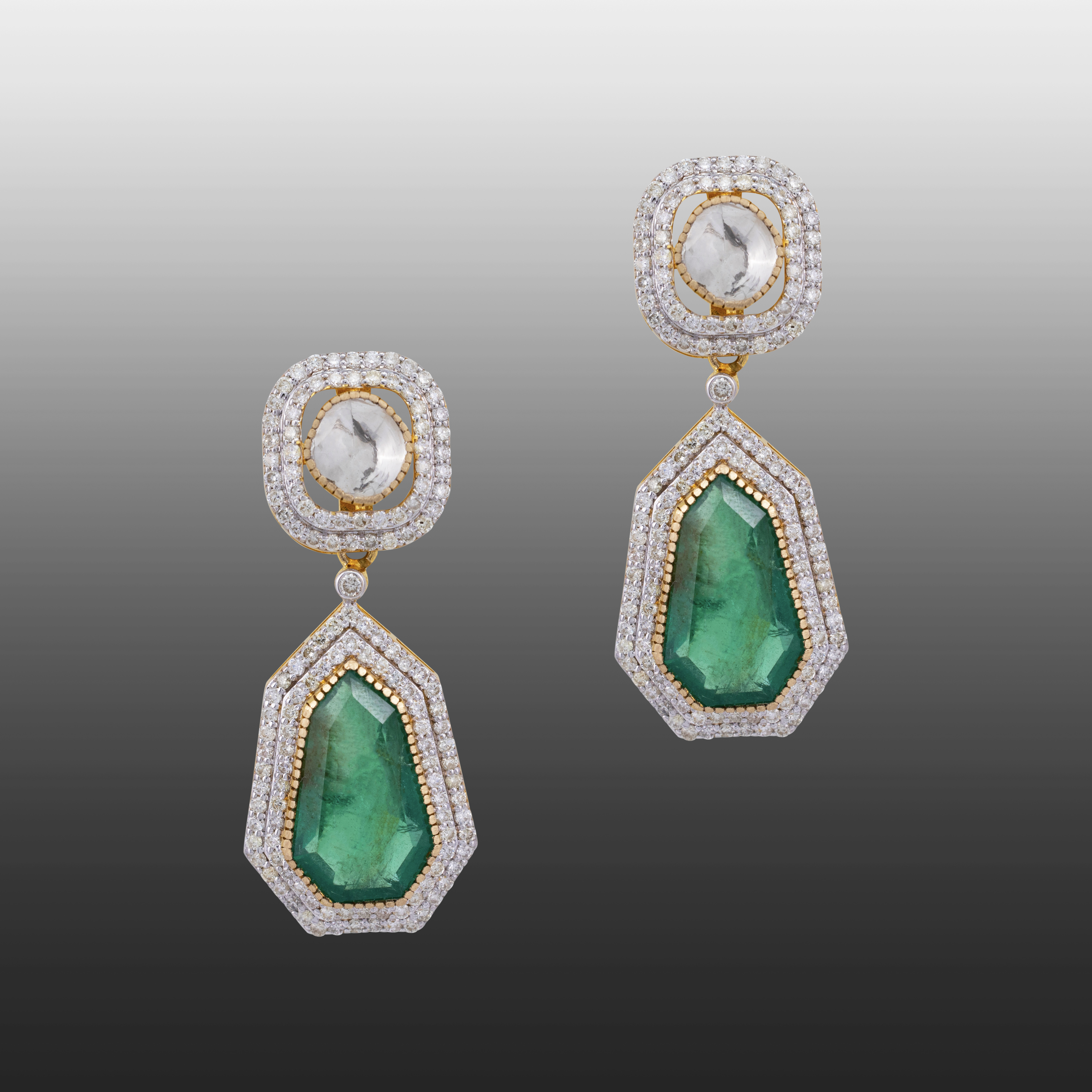 Geometric Emerald Drops with Polki Top