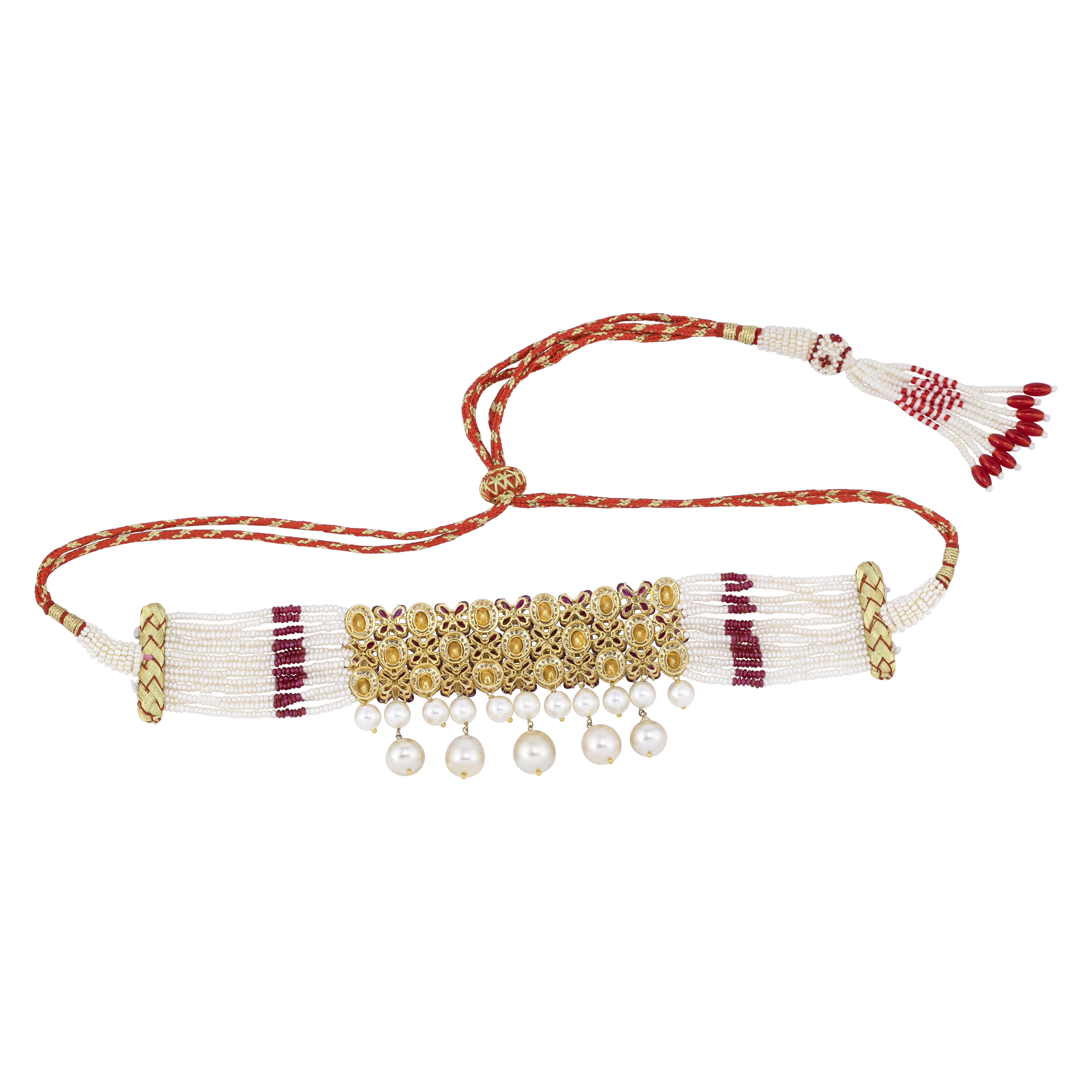Ruby and Polki Choker with Pearl Strands