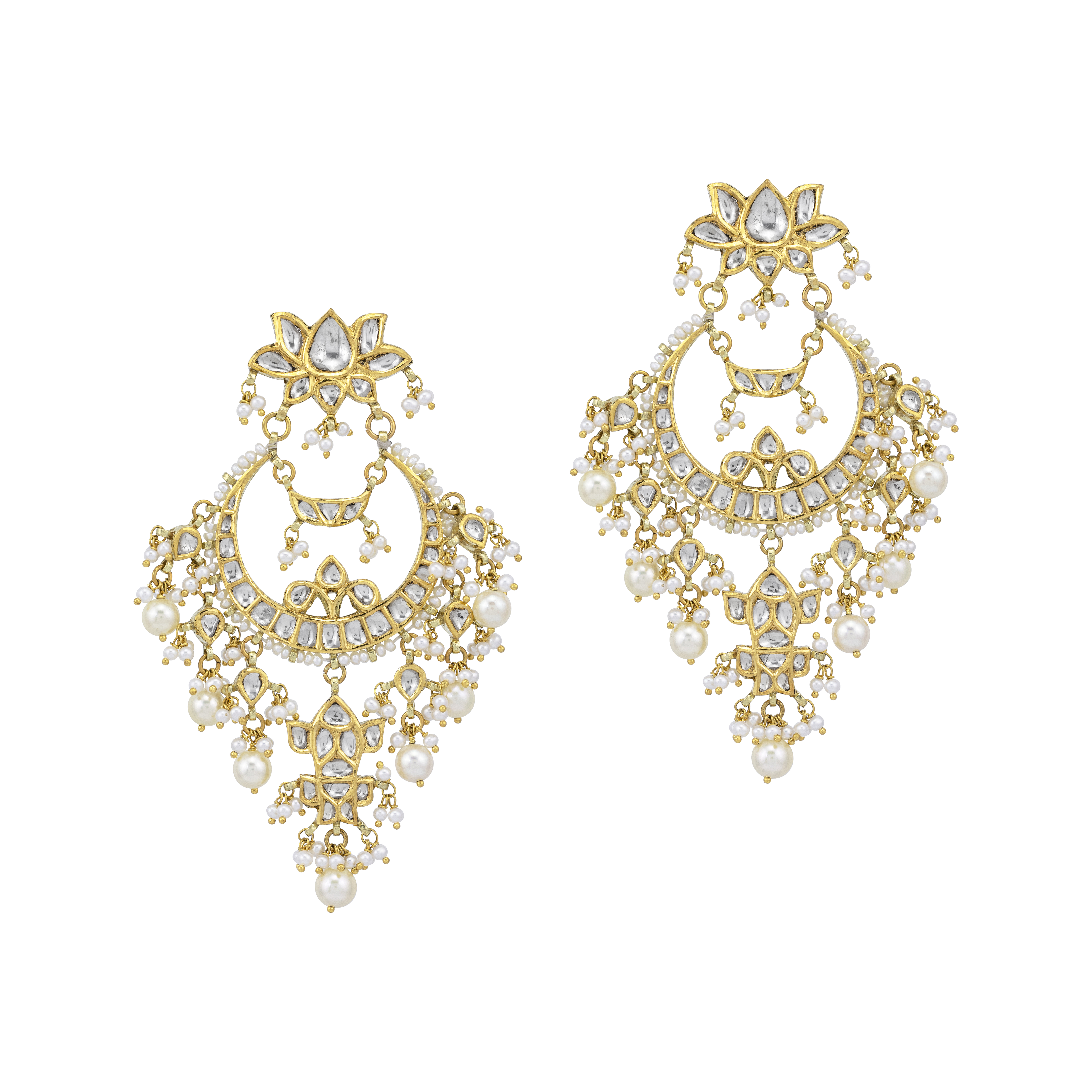 Pearl Drop Danglers with Polki