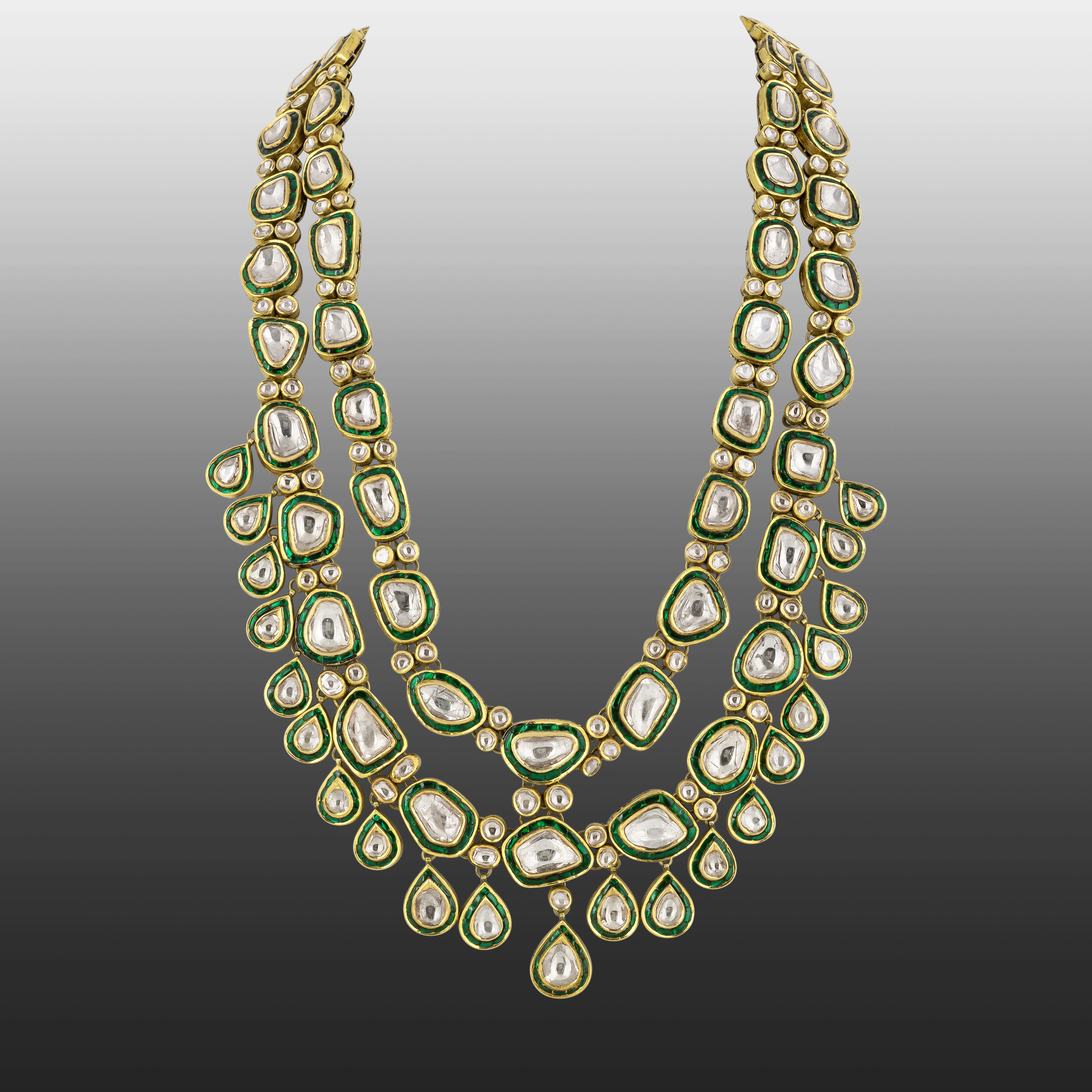 Two-Layered Polki Long Line with Teardrops and Green Talaf