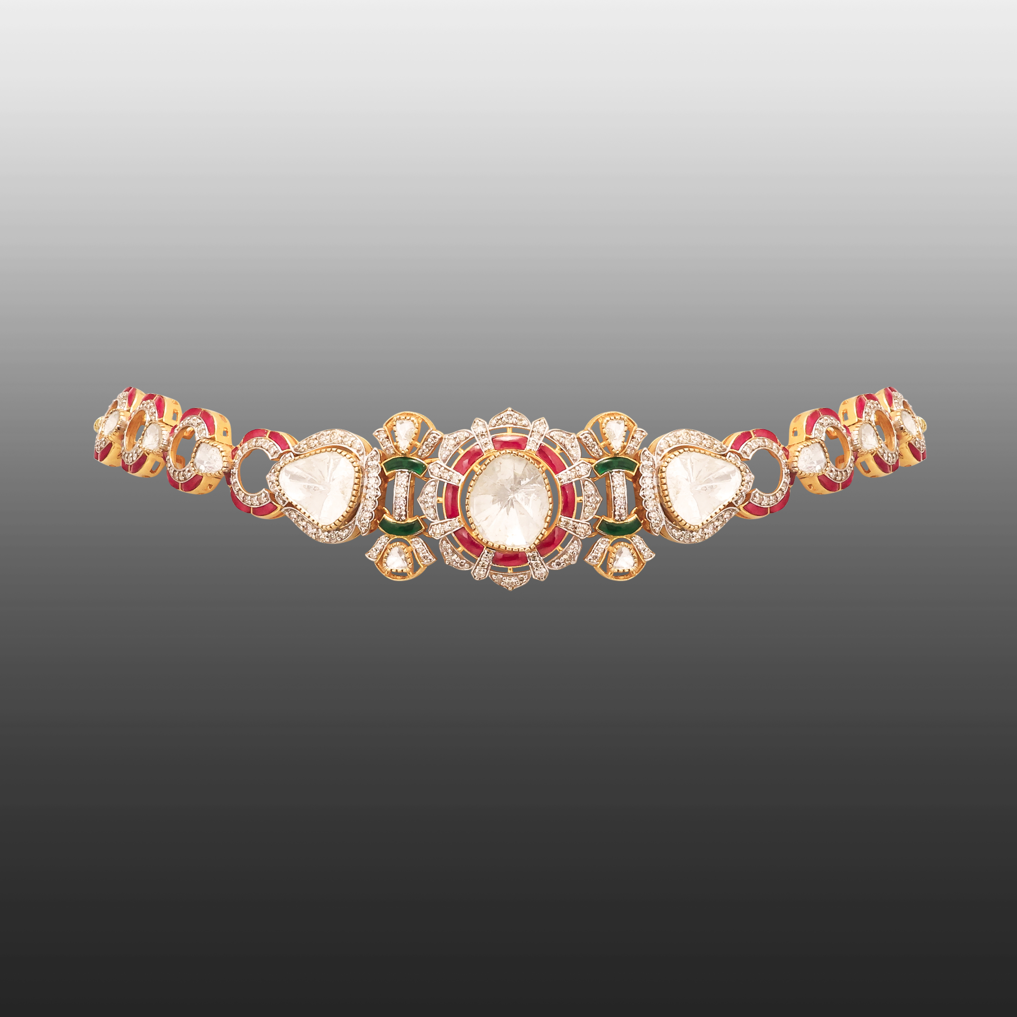 Sleek Polki Choker with Ruby-Emerald Talaf