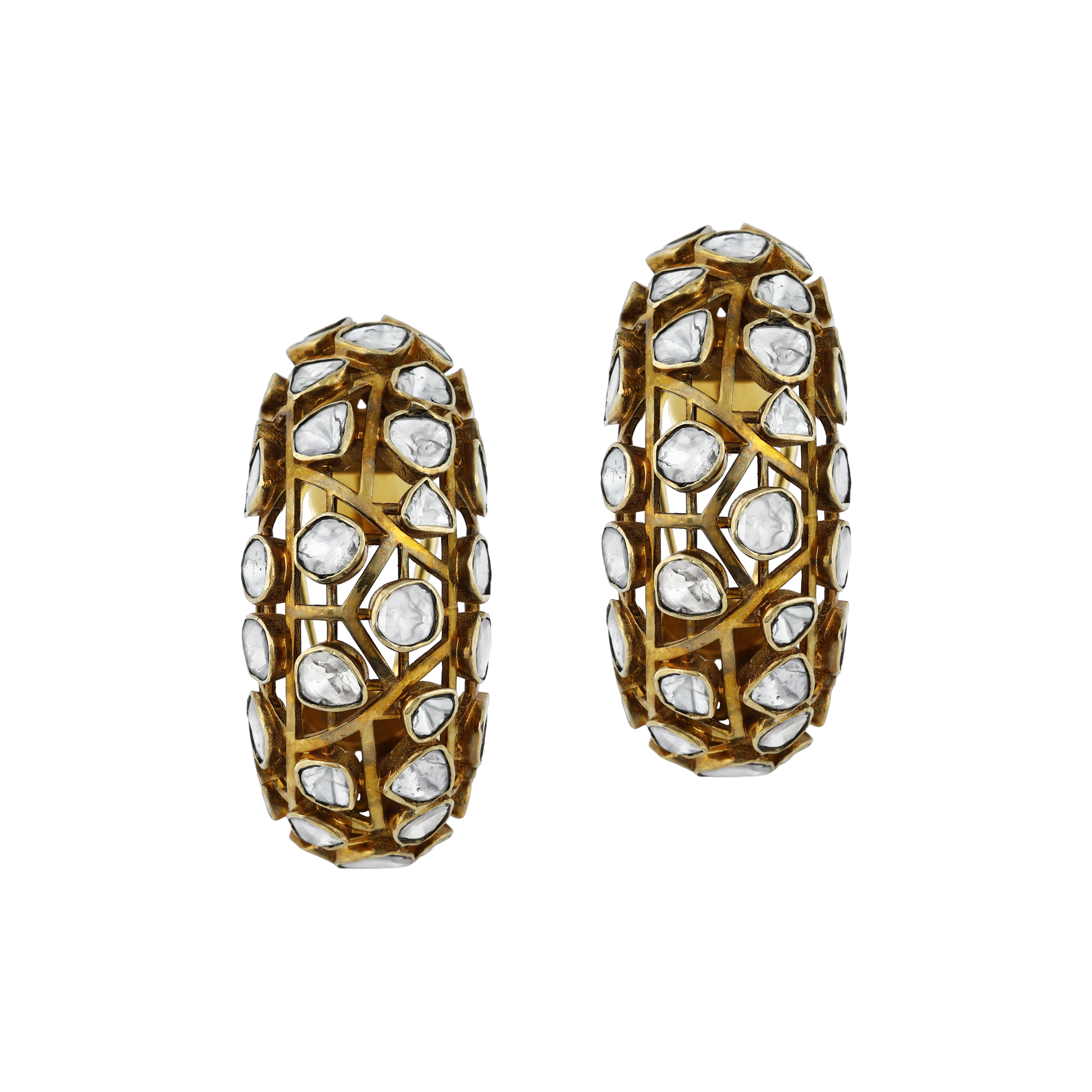 Antique Gold Earrings with Scattered Polki Openwork