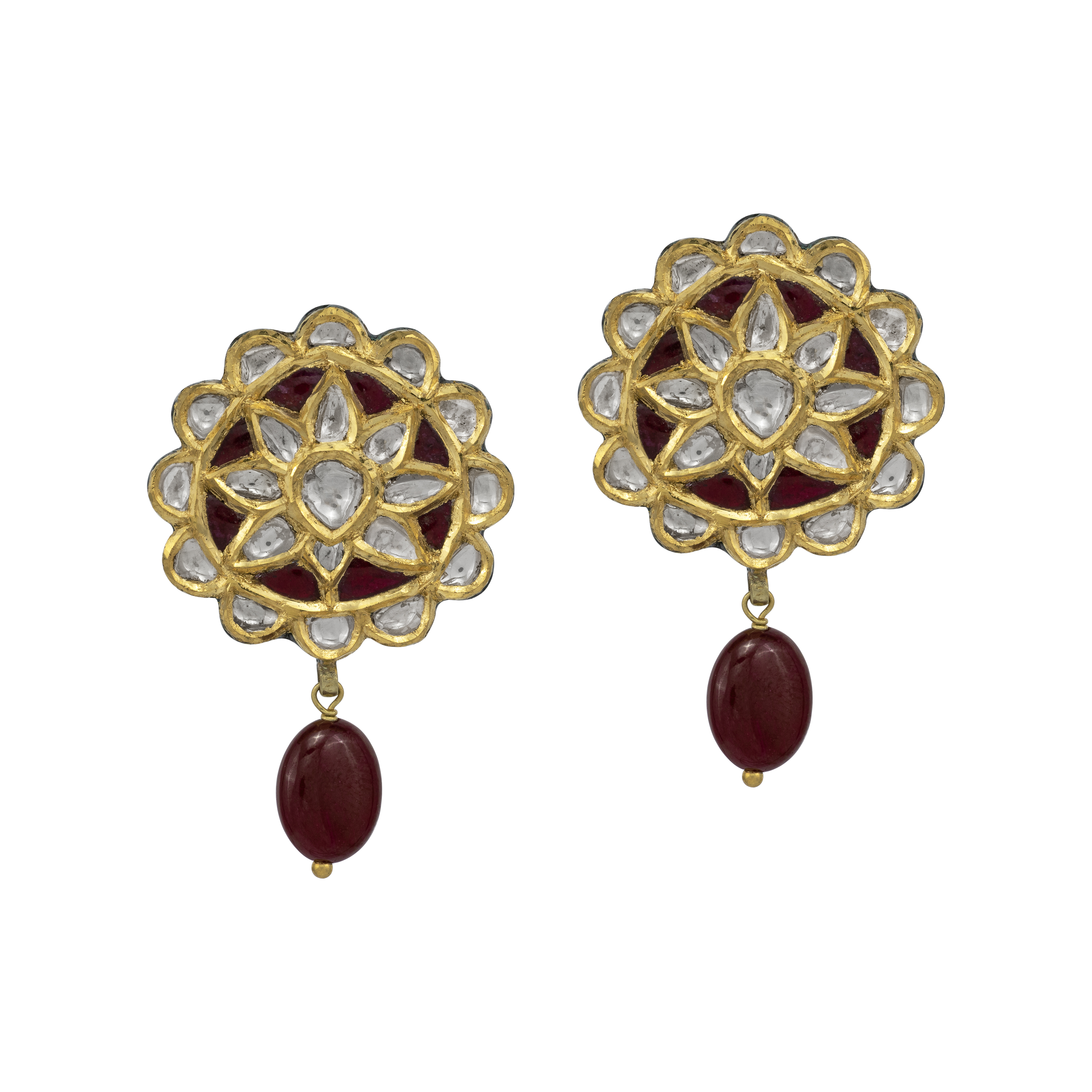 Ruby Drop Studs with Red Talaf Floral Polki