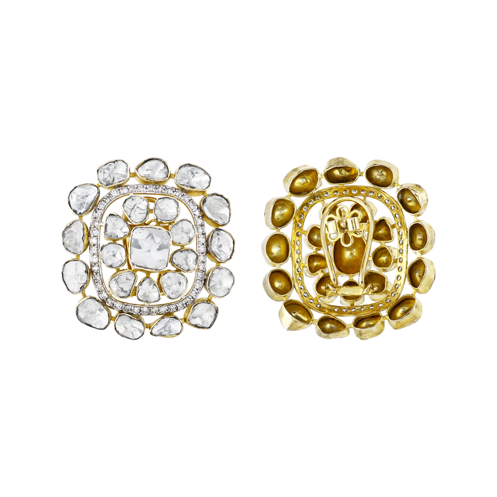 Squared Polki Earrings with White Look