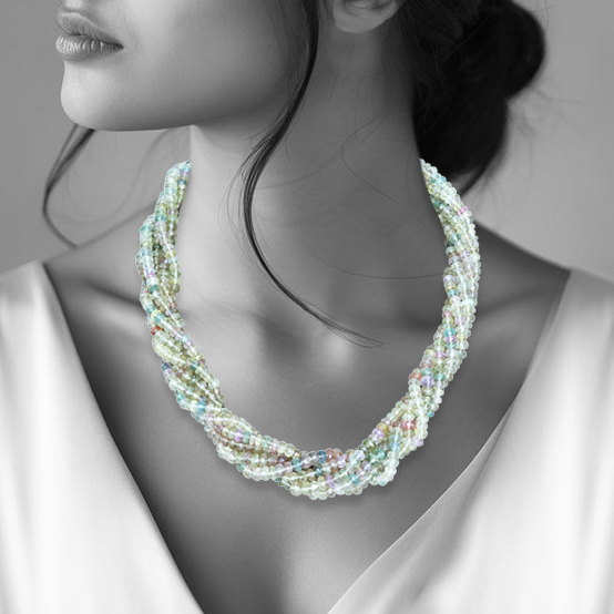 Multi-coloured Sapphire Bead Necklace in Twisted Layers