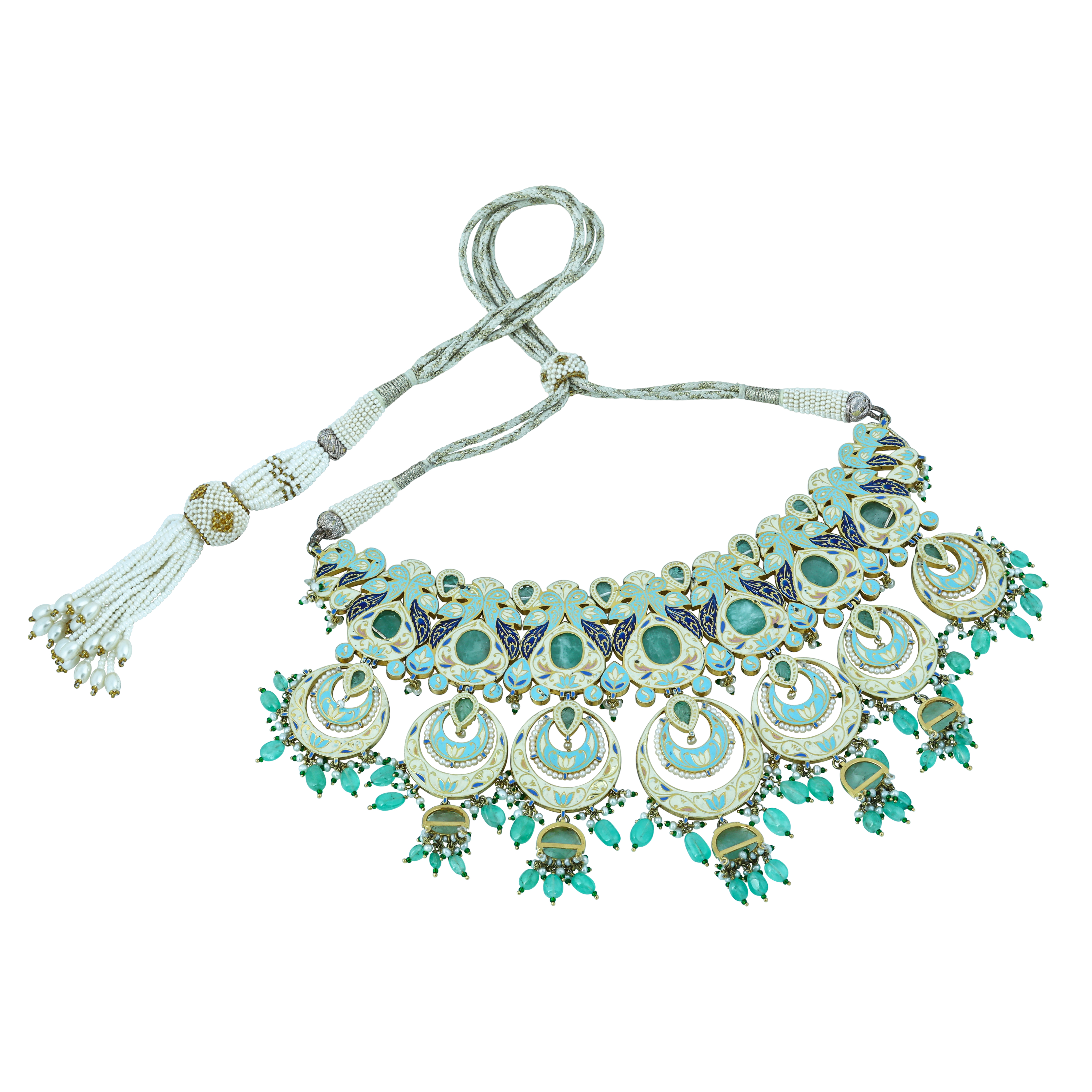 Chandbali Choker Set with Polki, Green Beads, and Drops