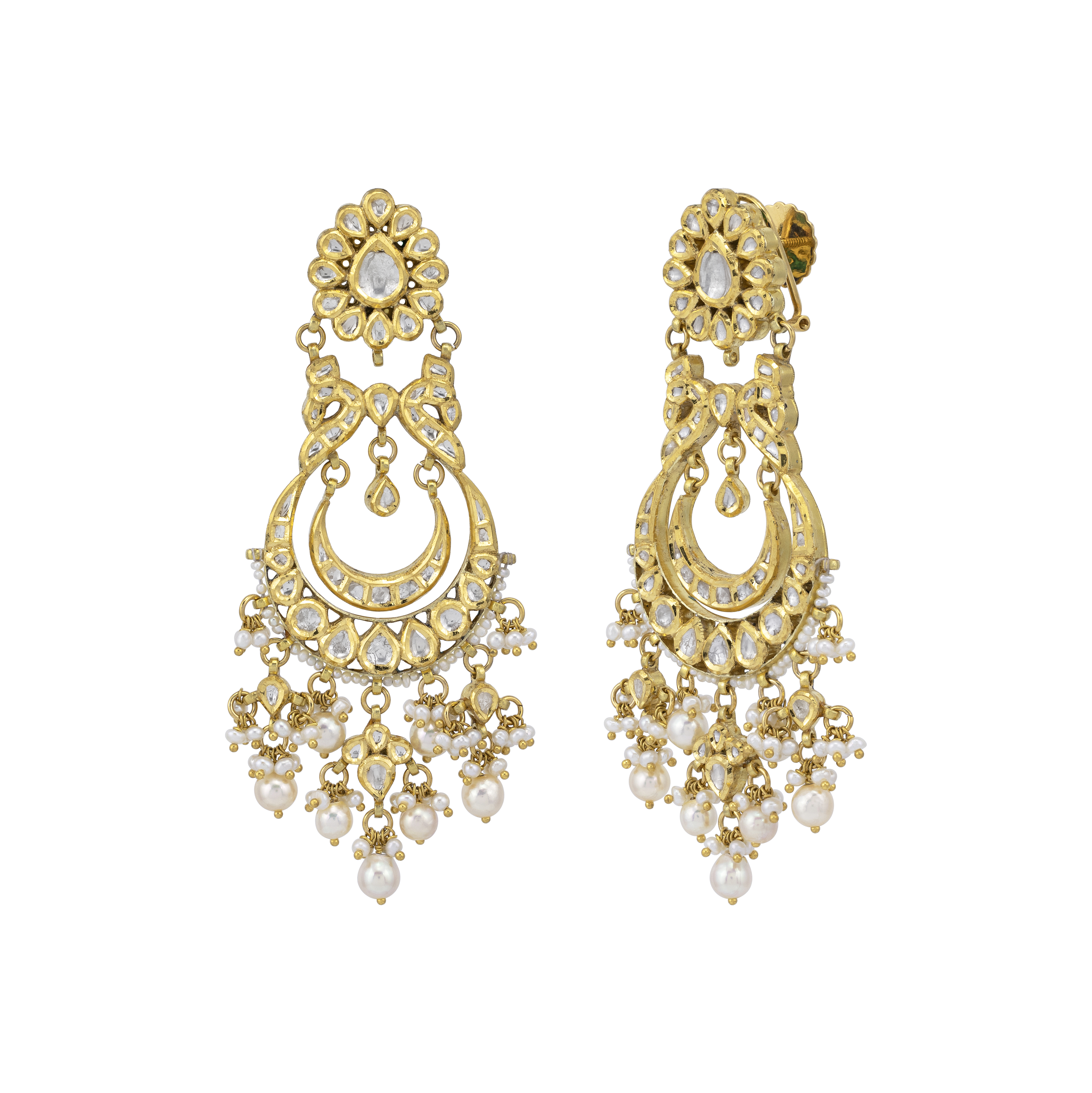 Gold Polki Danglers with Japanese Pearls