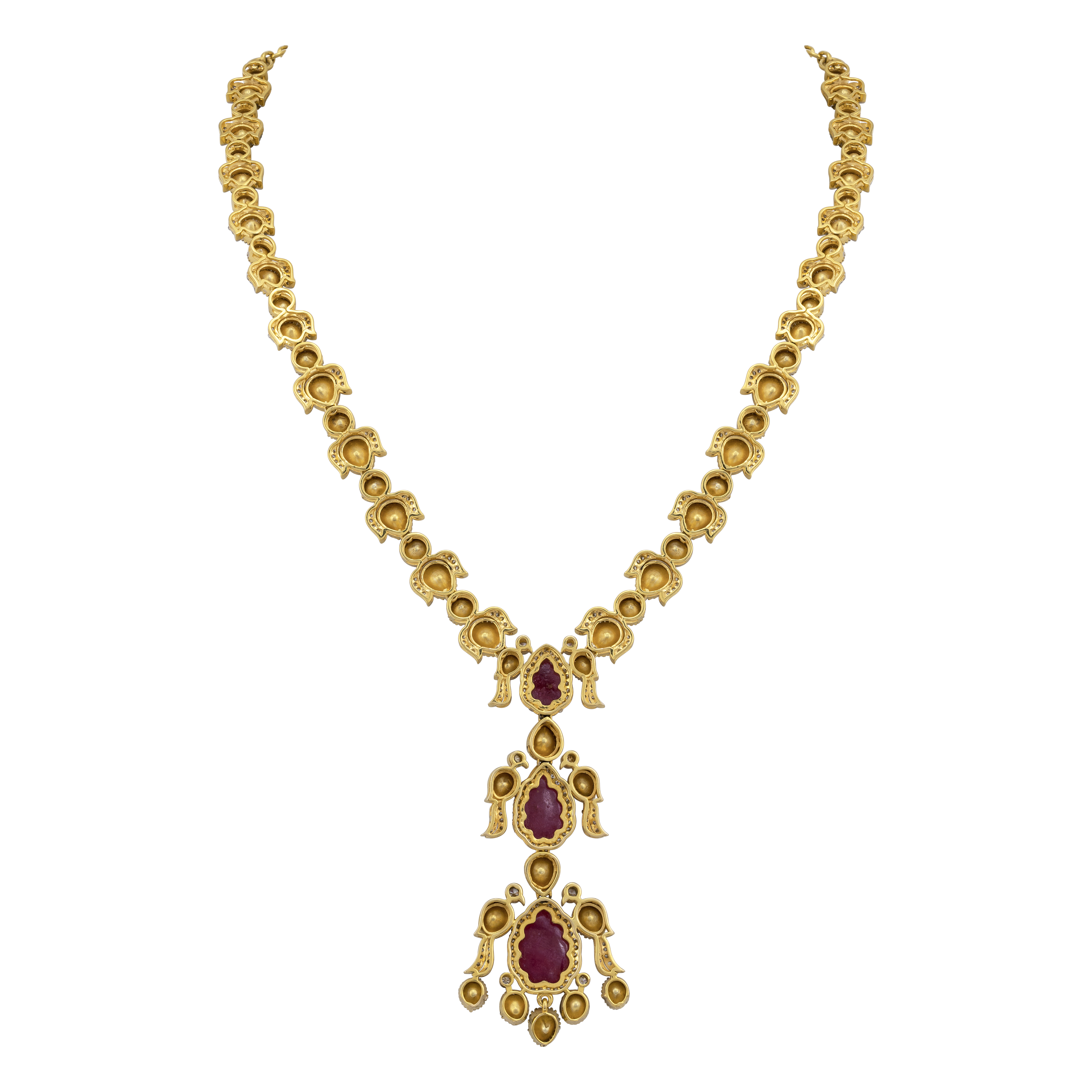 Carved Ruby Pendant Necklace with Polki Diamonds