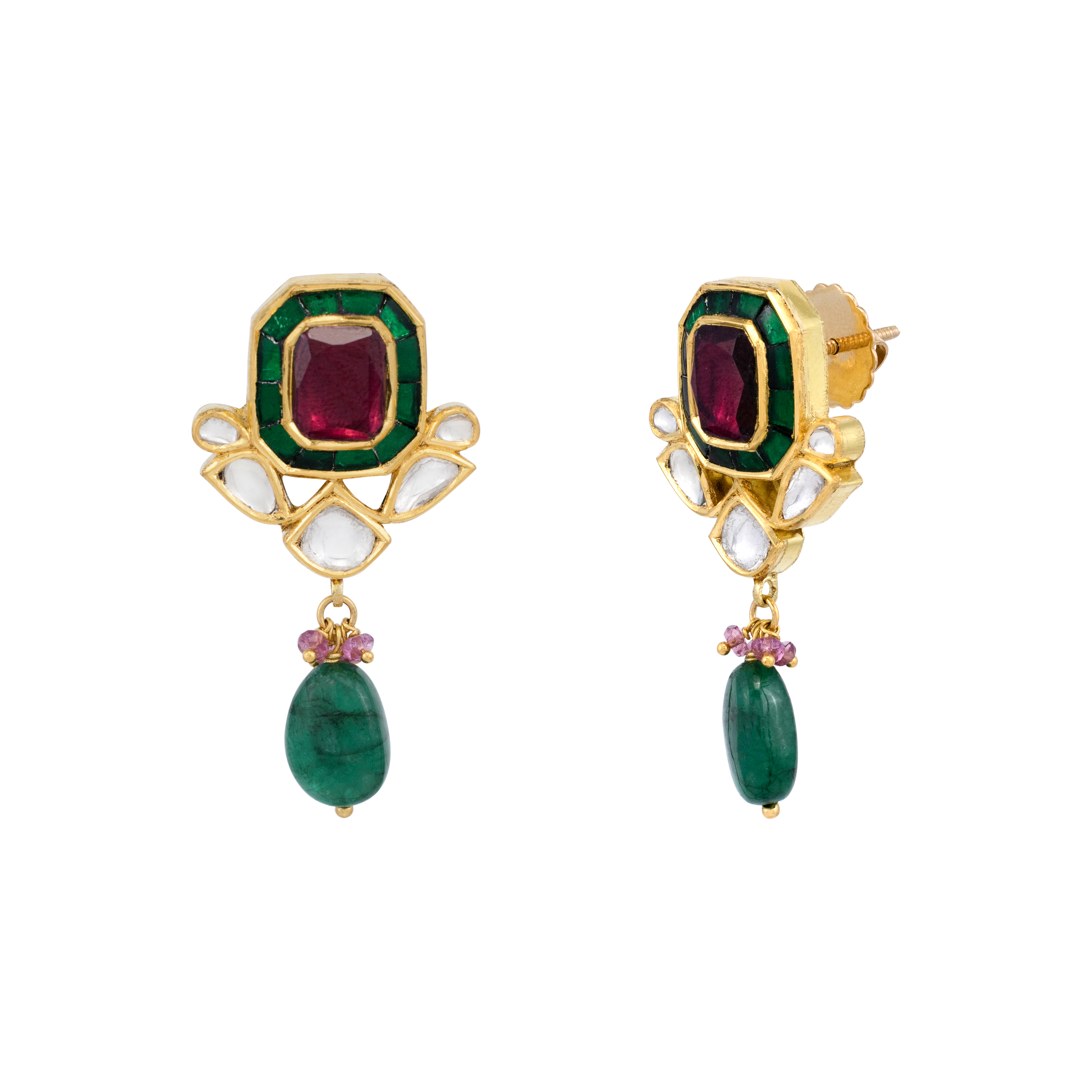 Square Tourmaline Studs with Emerald Drop