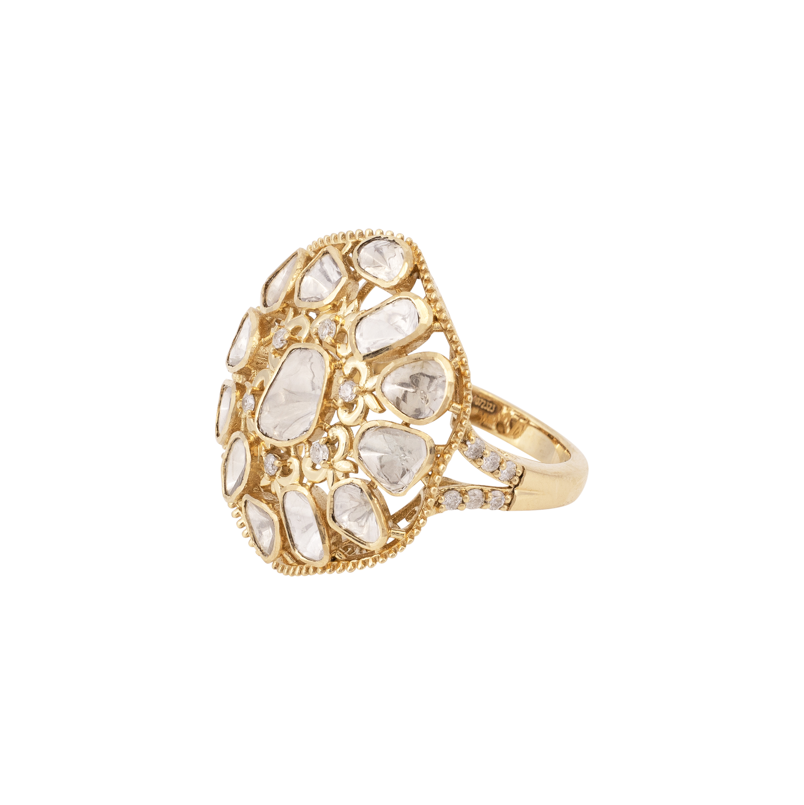 Floral Polki Ring with Intricate Gold Detailing