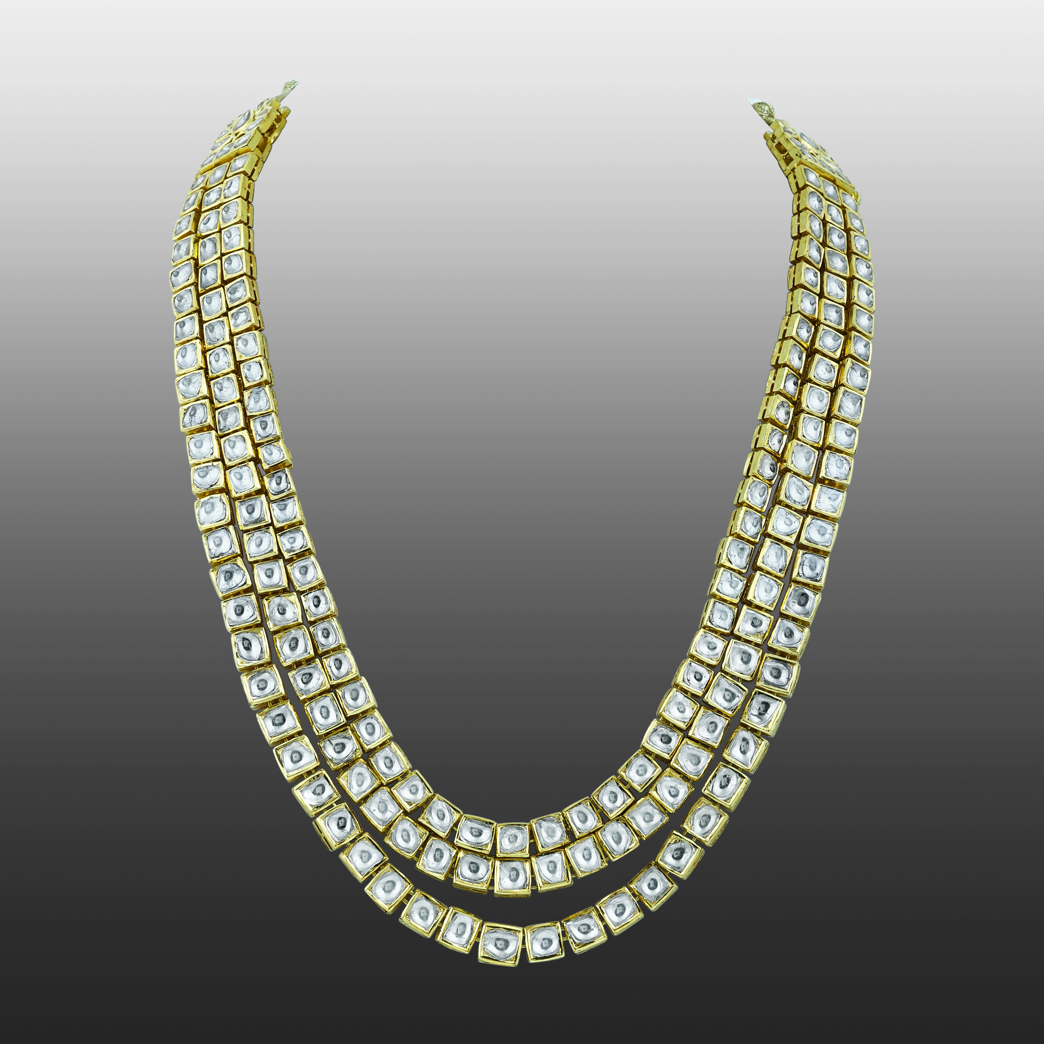 Triple-Layered Necklace with Geometric Polkis Elegance