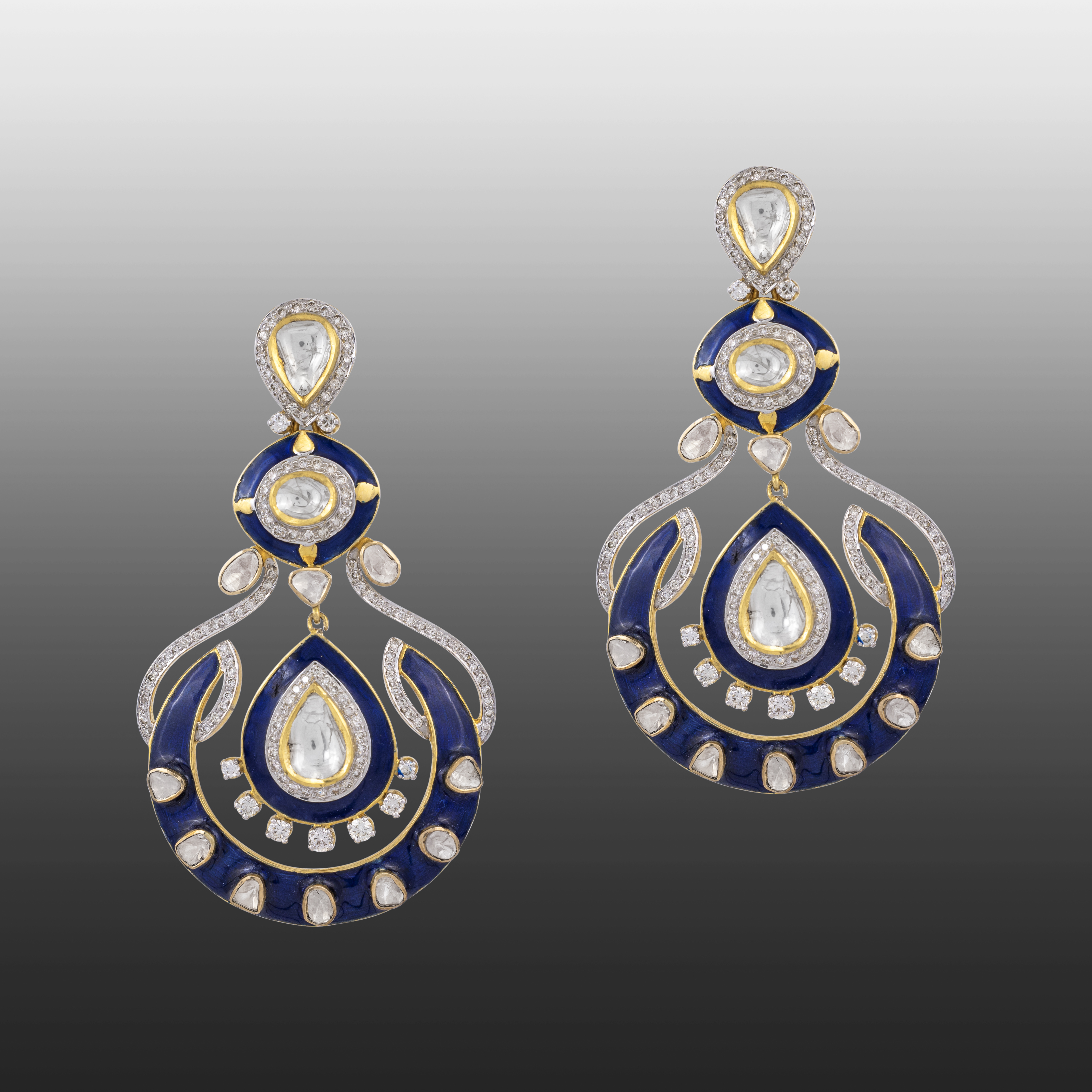 Deep Blue Enamel Polki Danglers