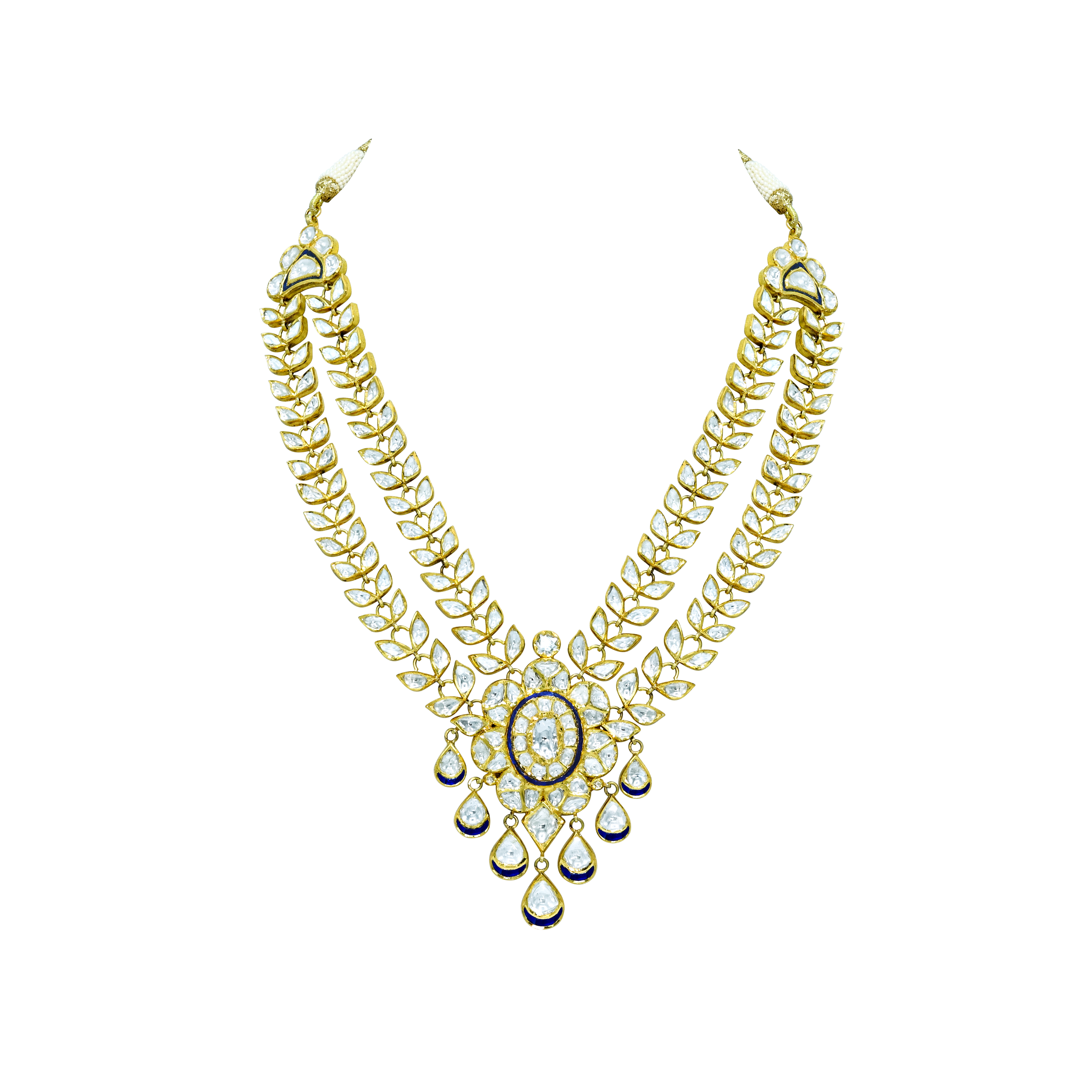 Gold Polki Necklace with Twin Petal Lines and Floral Center