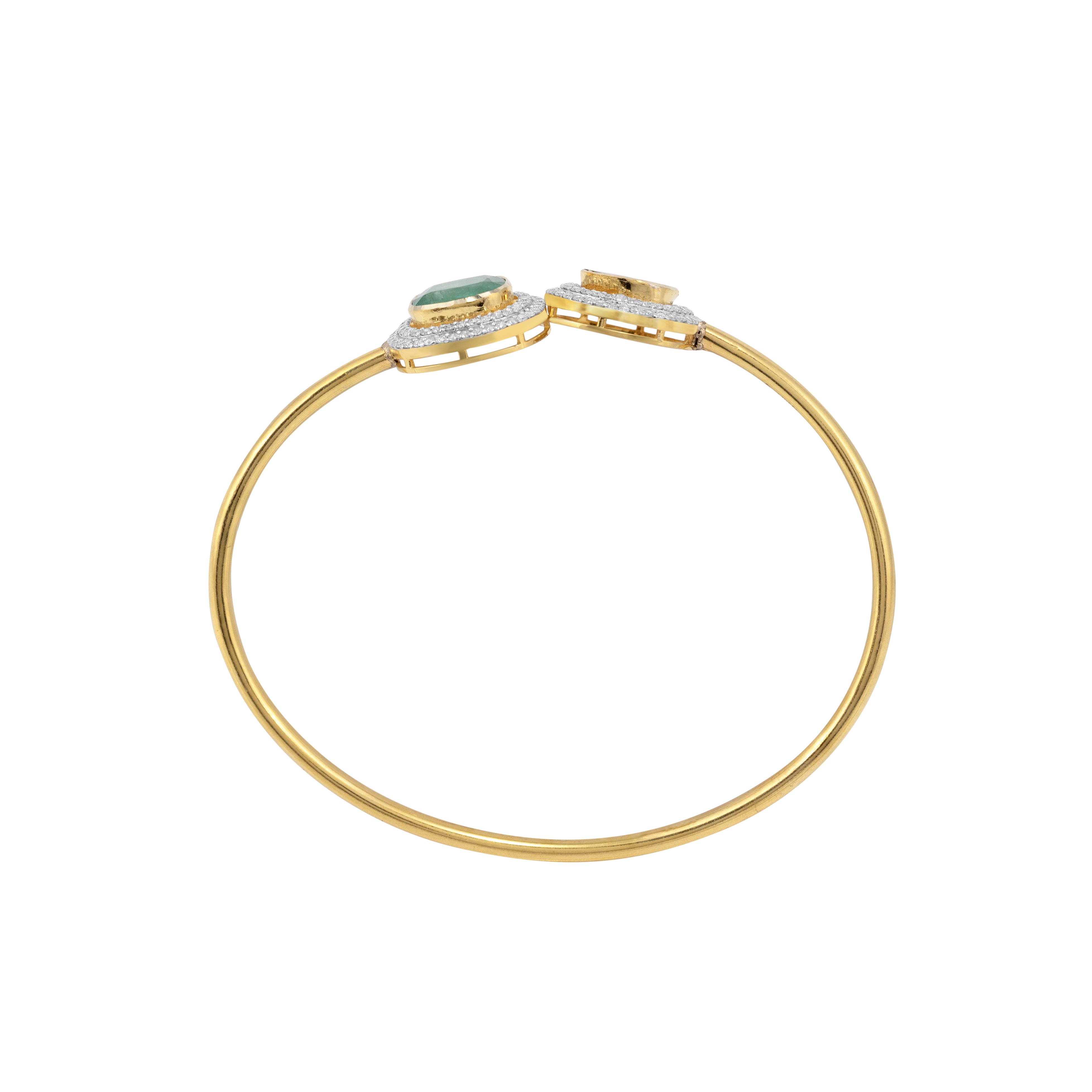 Dual Halo Emerald and Polki Diamond Cuff Bangle