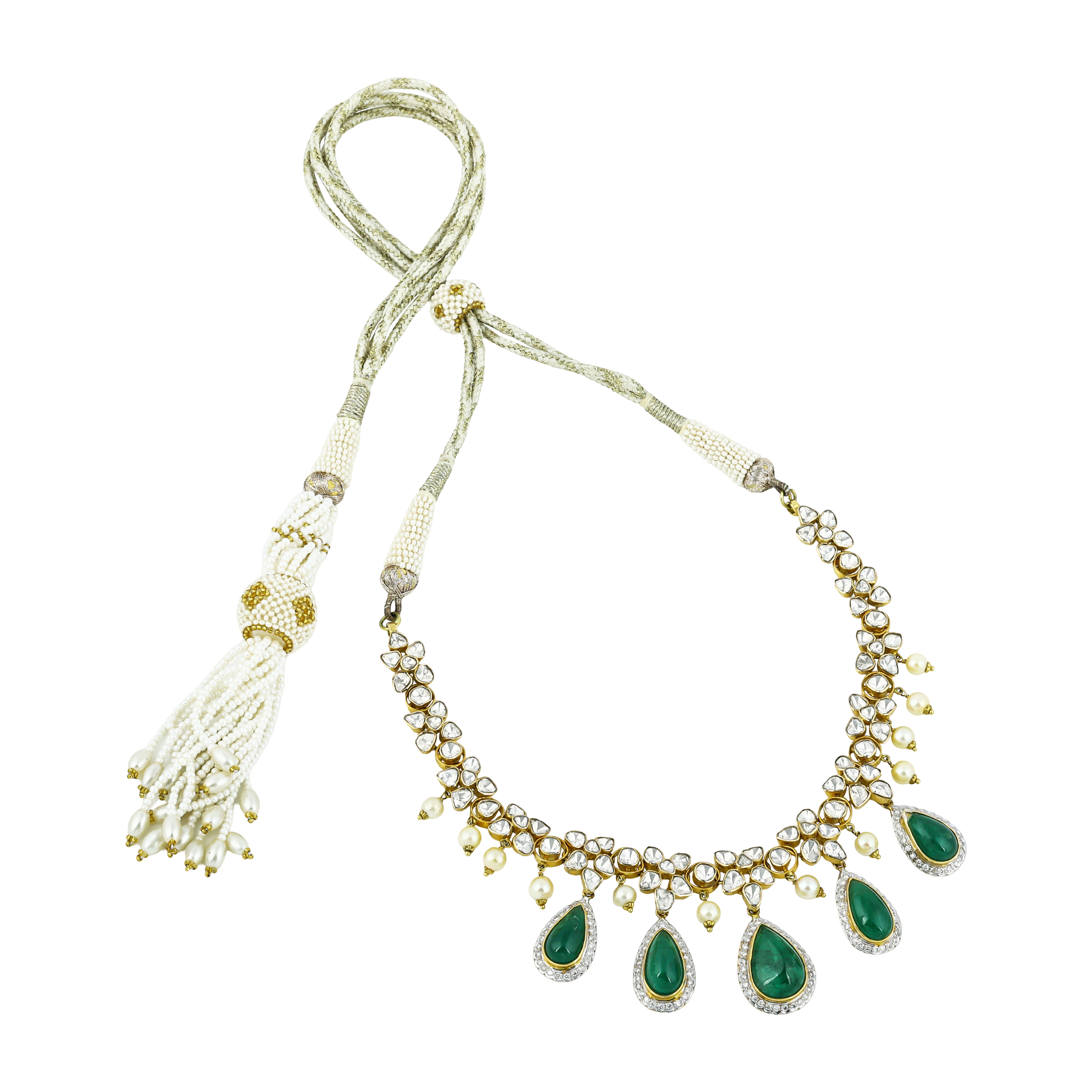 Polki Necklace Set with Emerald Drops & Diamond Halos