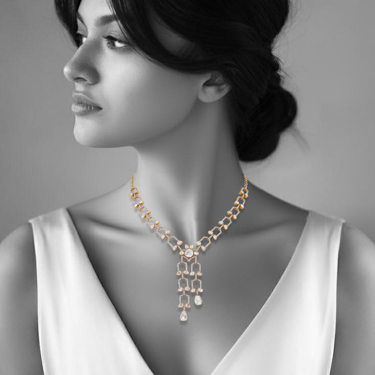 Delicate Diamond Link Necklace with Uncut Diamonds
