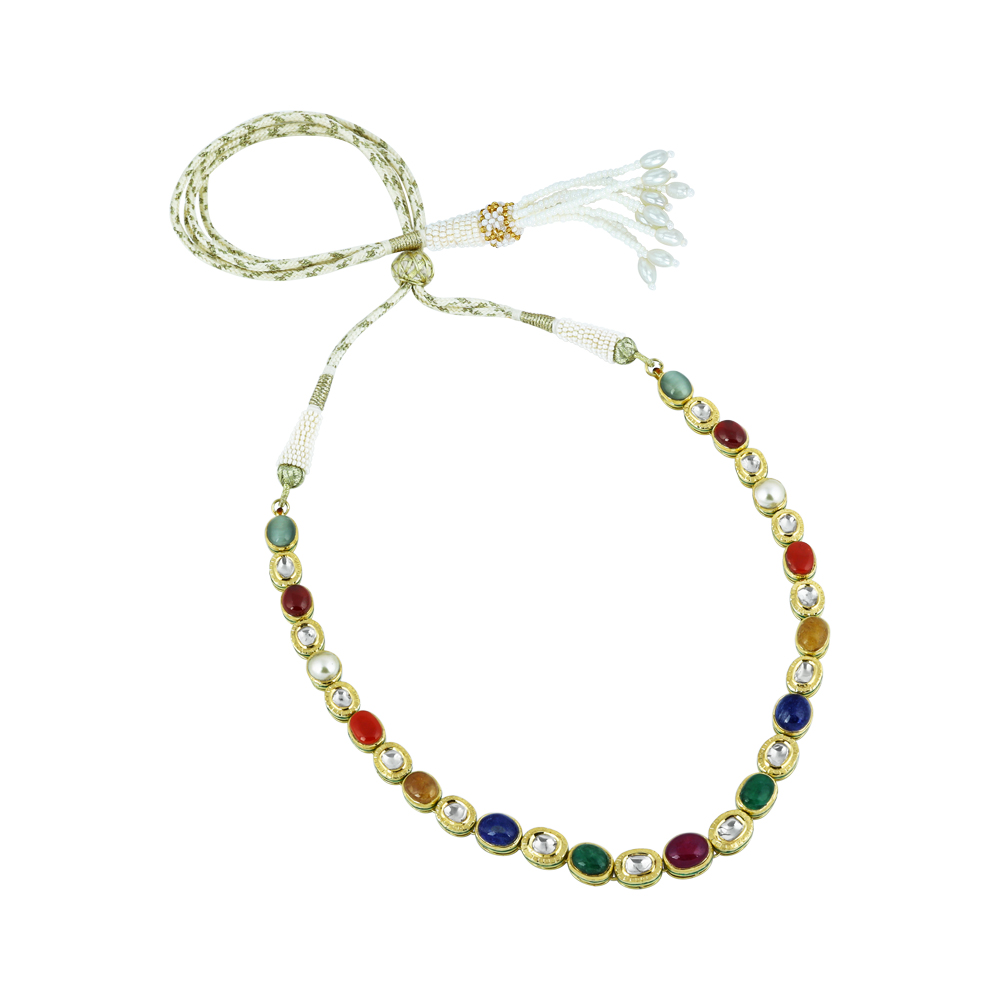 Navaratna Necklace with Polki and Nine Celestial Gemstones