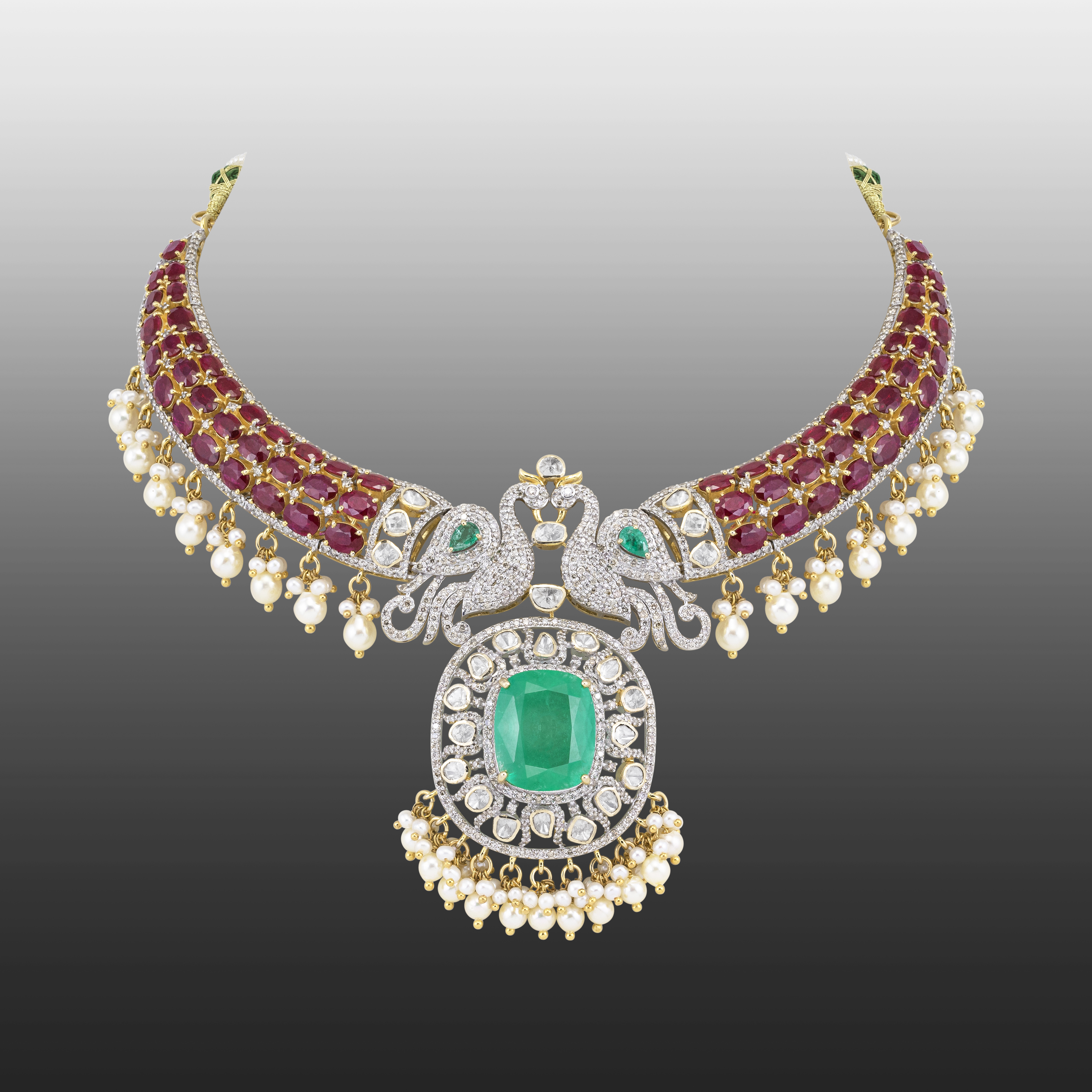 Emerald Statement Hasli with Twin Peacocks