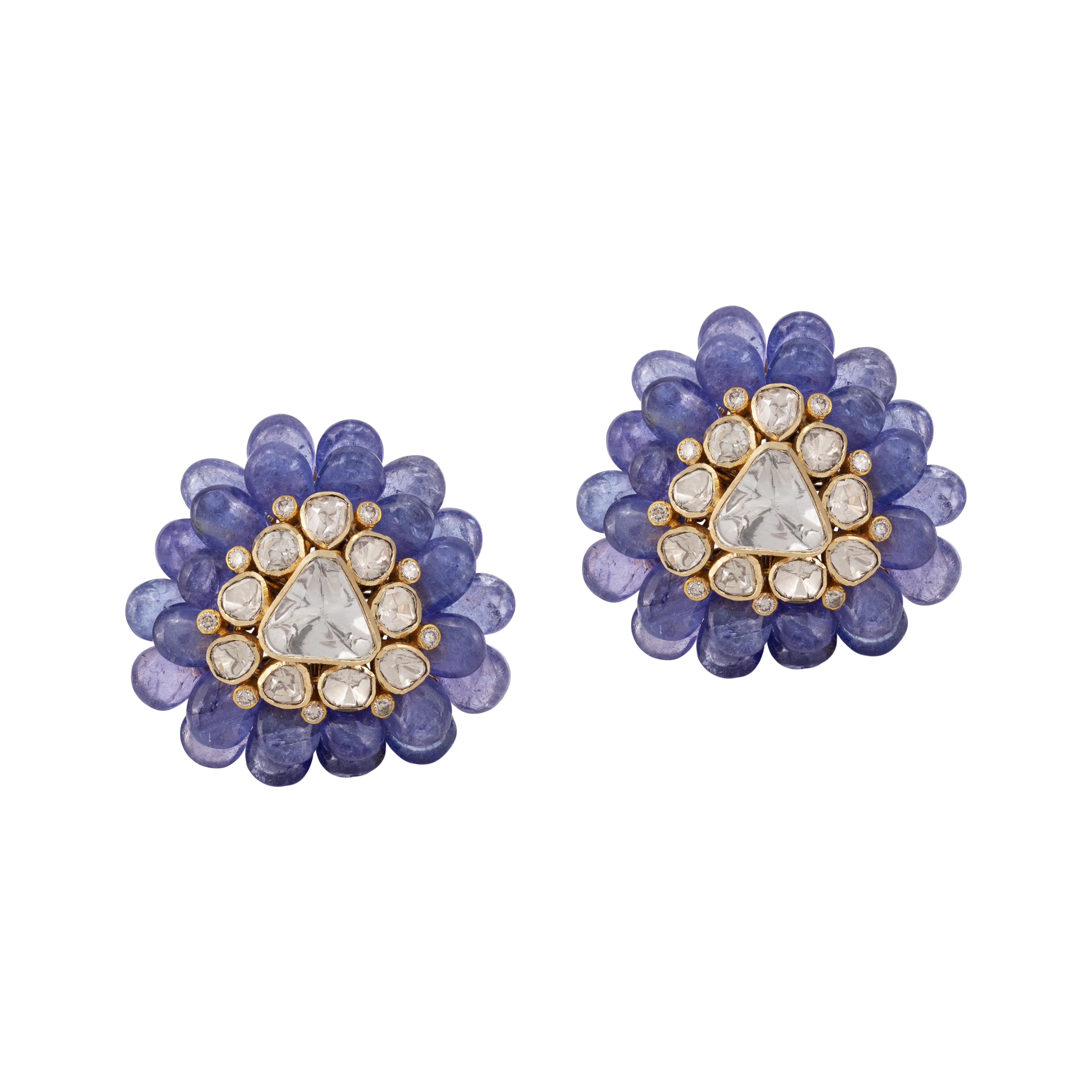 Tanzanite Petal Studs with Triangular Polki Diamond