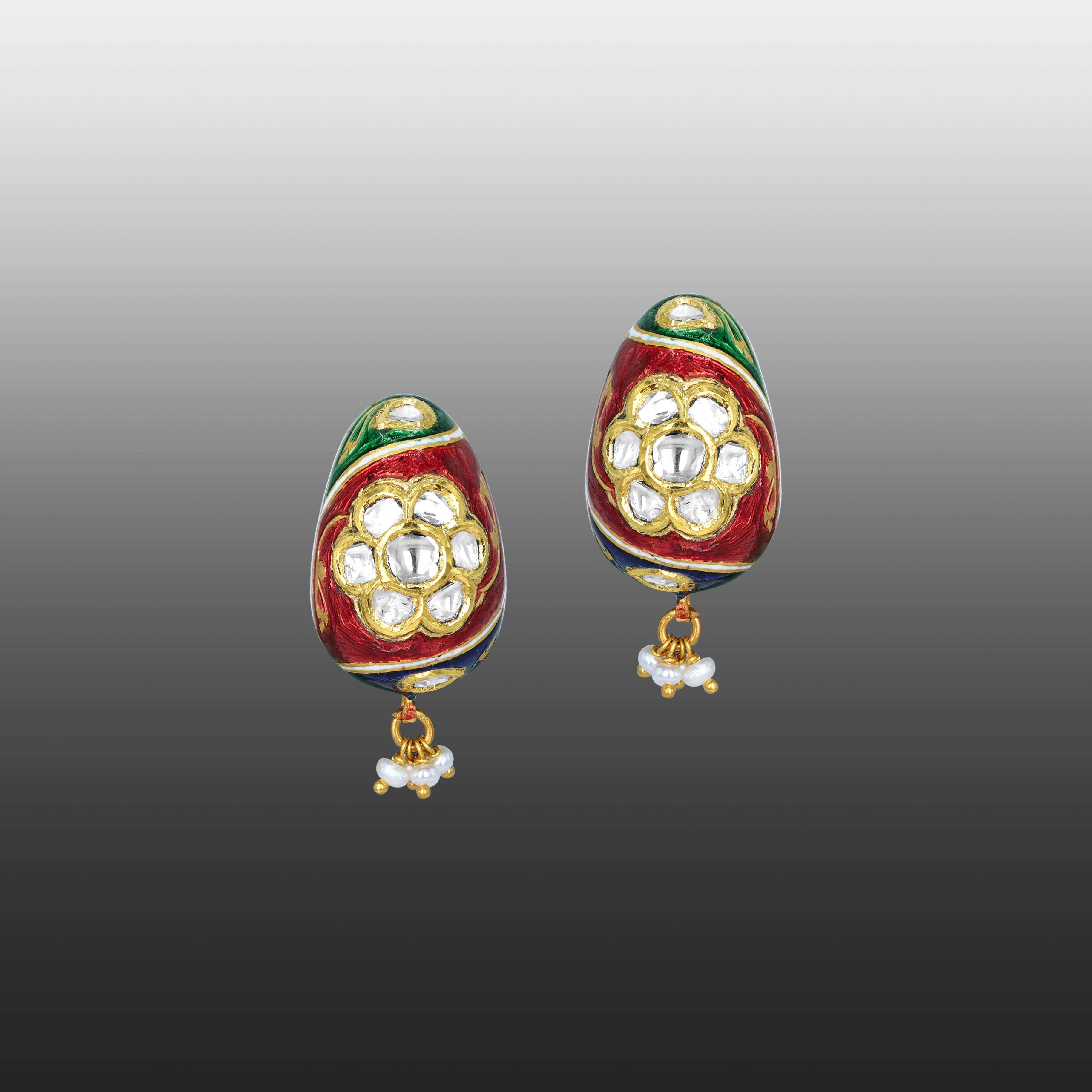 Enamel Hasli Necklace Set with Floral Motifs and Pearls