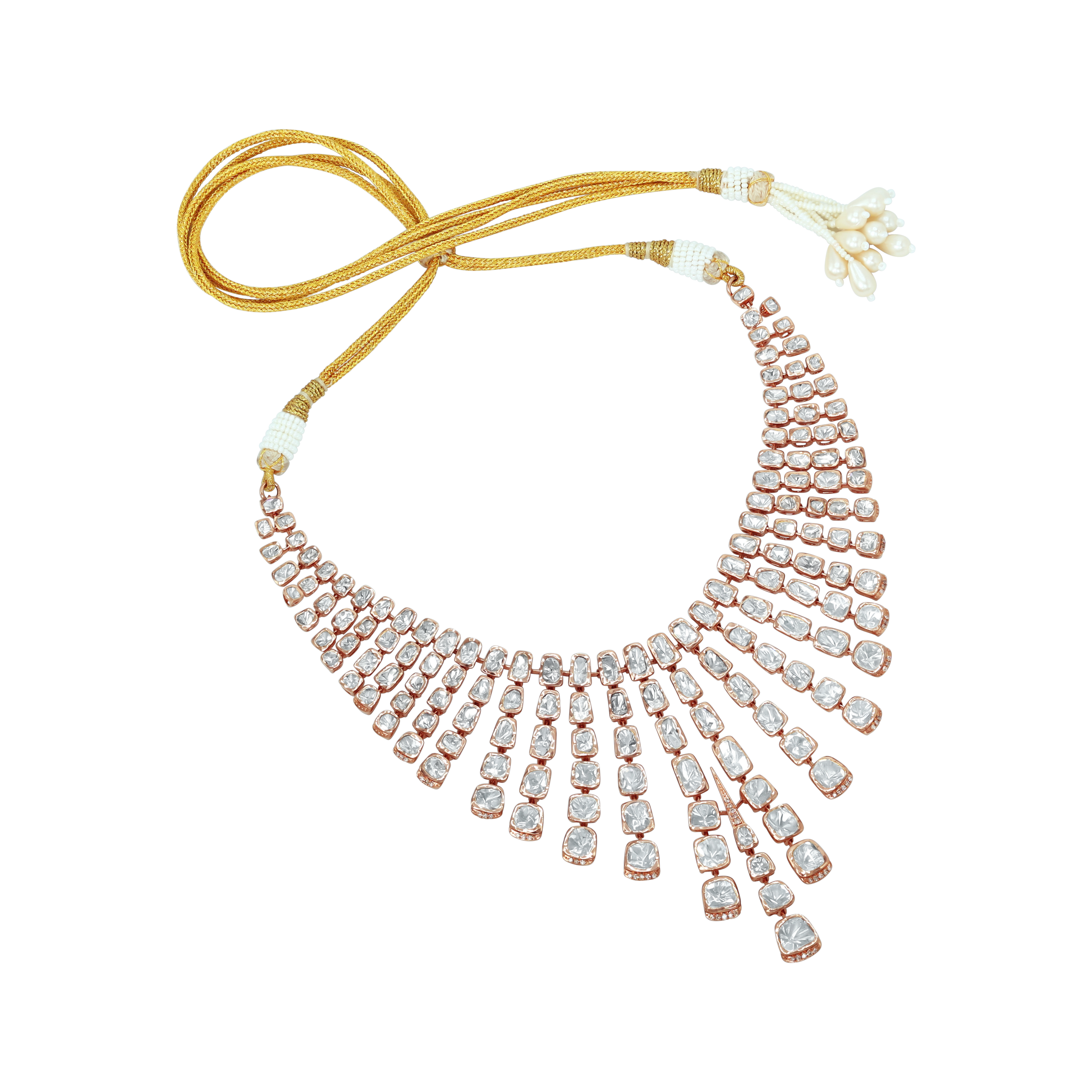 Rose Gold Polki Necklace Set with Cascading Fan-Like Design