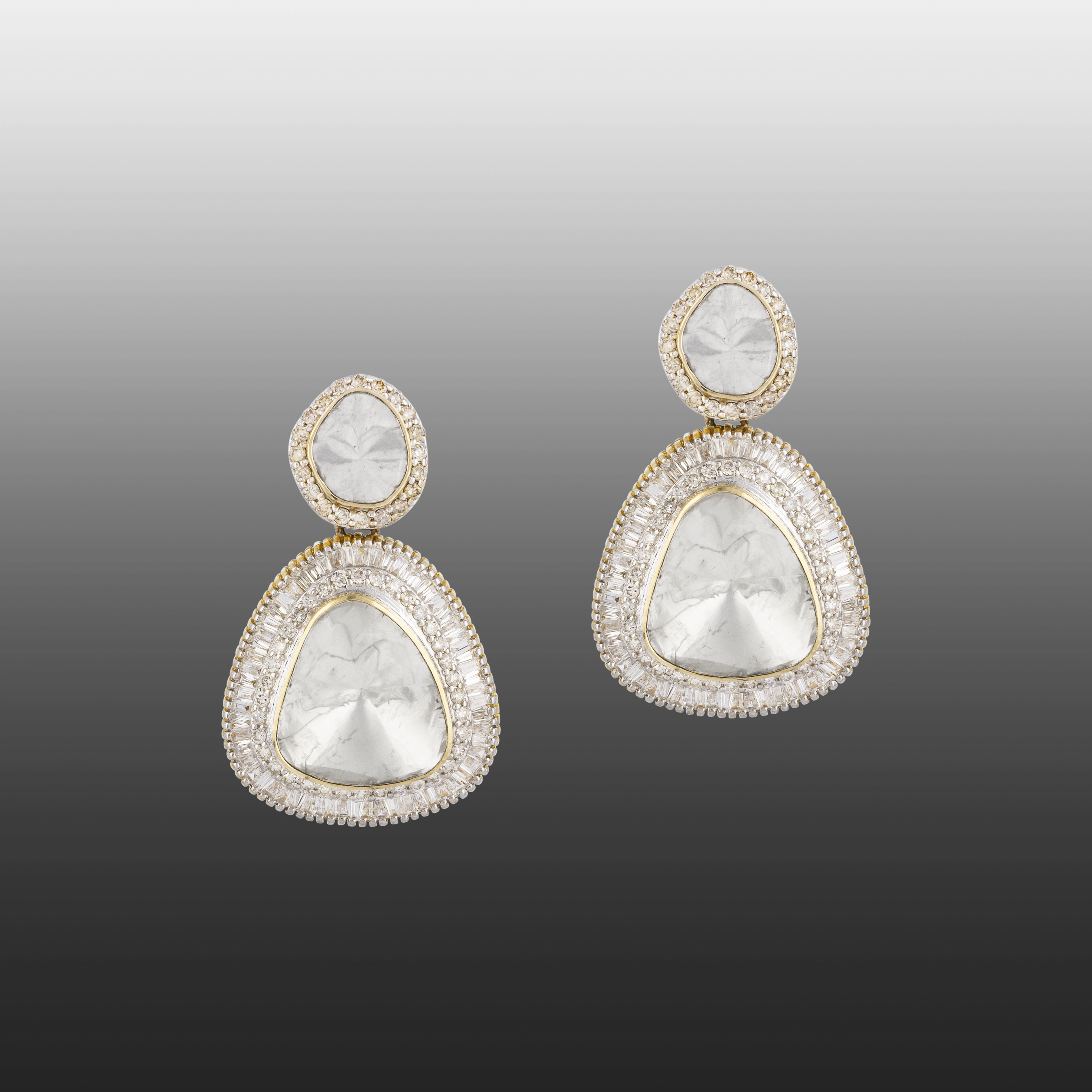 Triangular Polki Earrings with Double-Tier Design