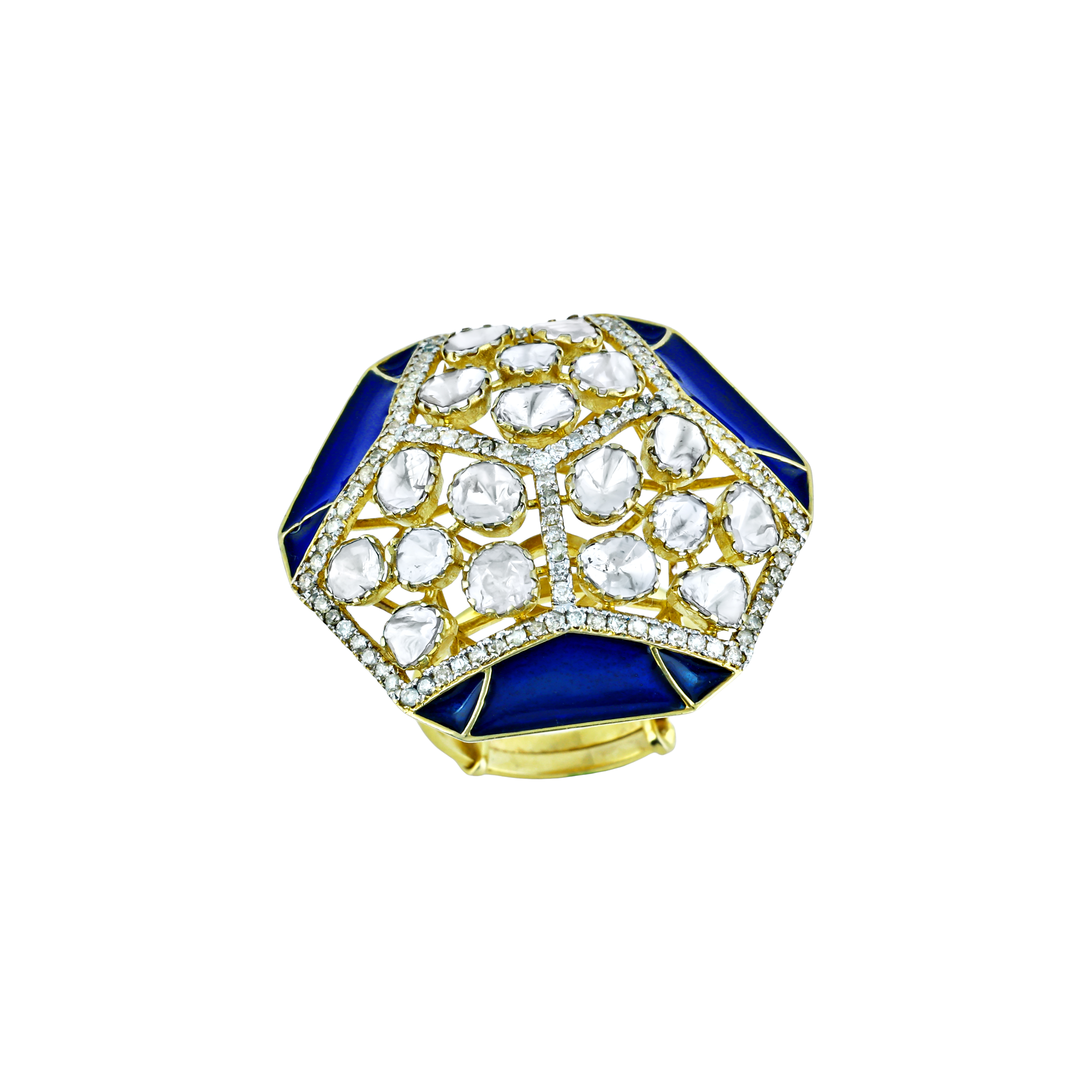 Royal Blue Enamel Open Polki Ring