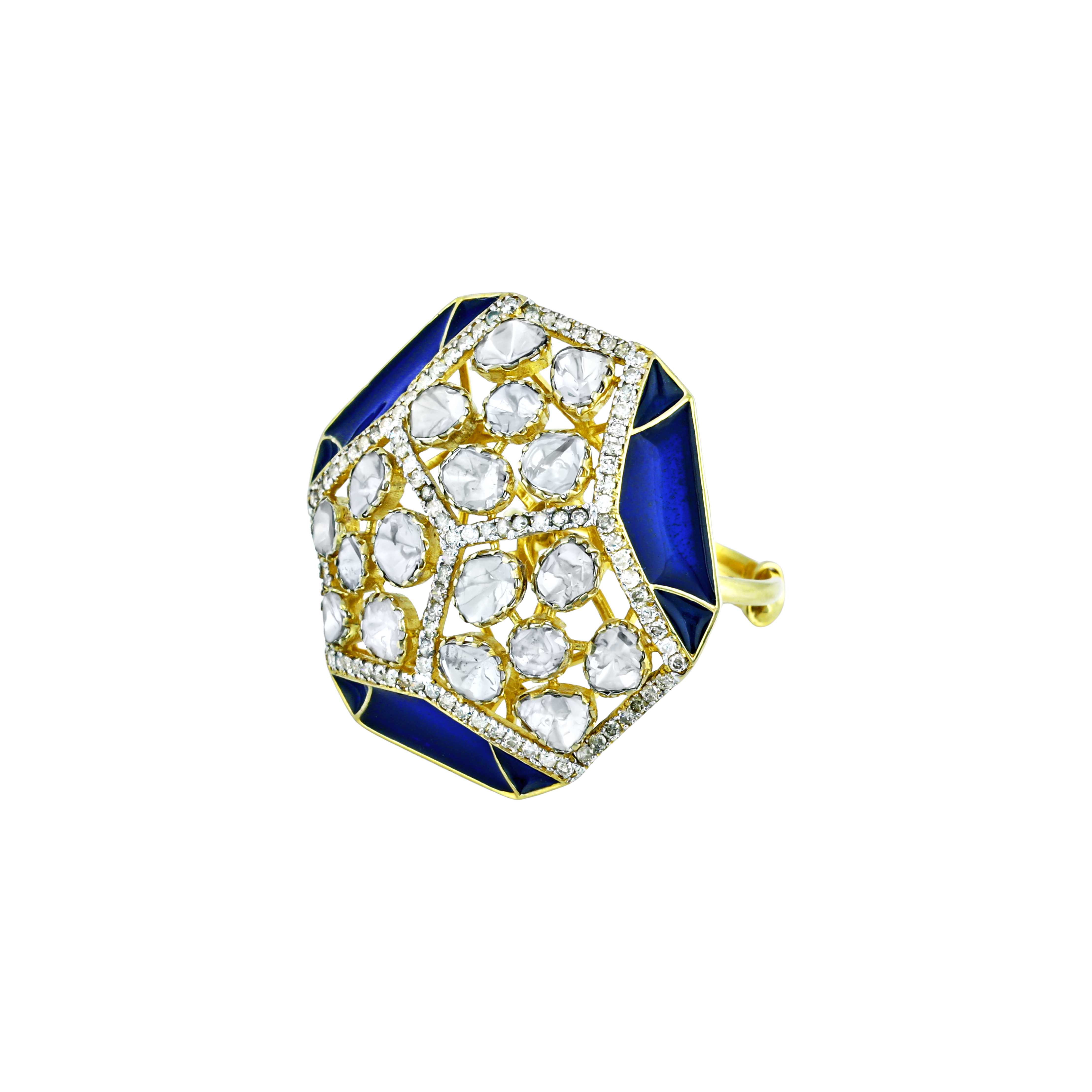 Royal Blue Enamel Open Polki Ring