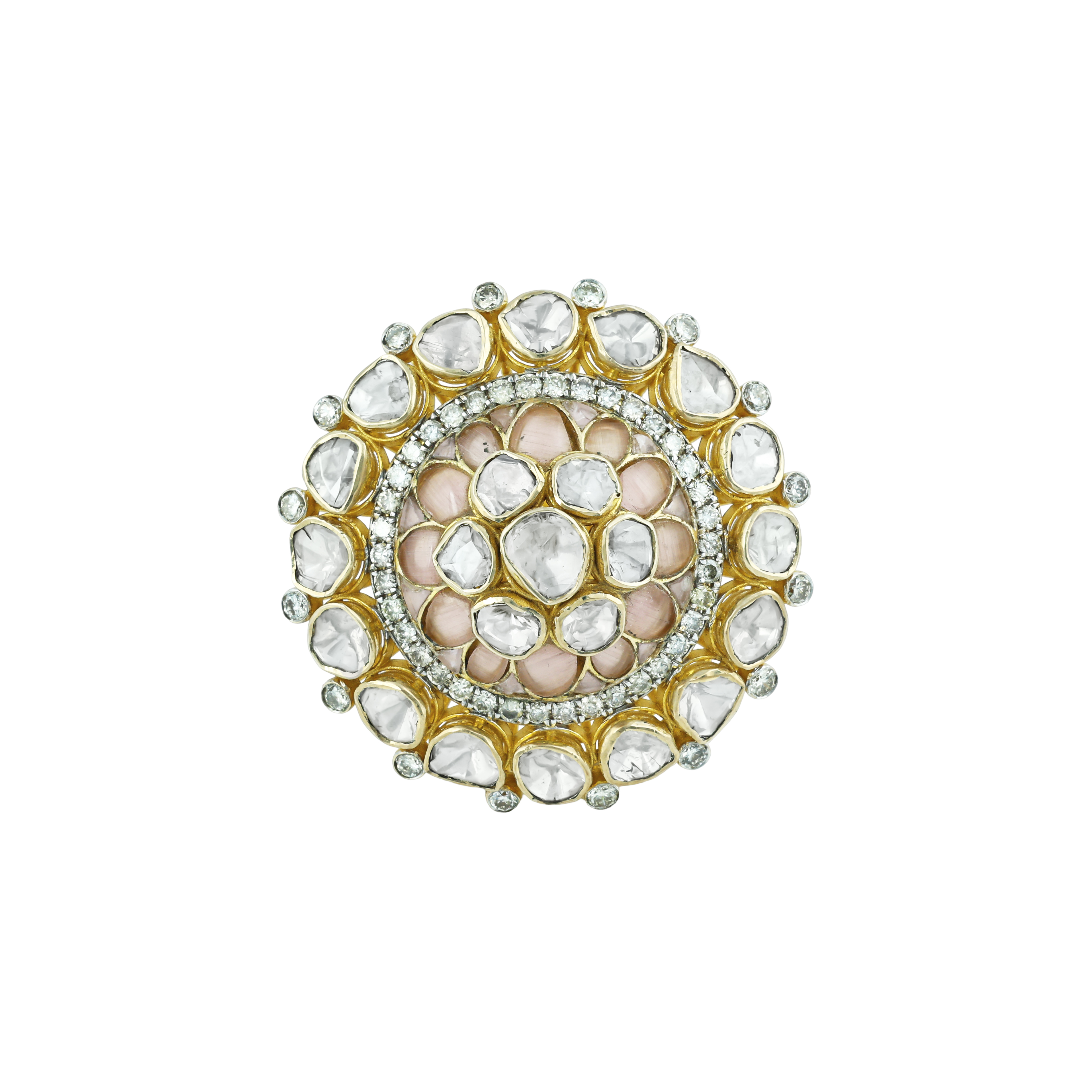 Floral Polki Ring with Pink Morganite Talaf and Diamond Halo