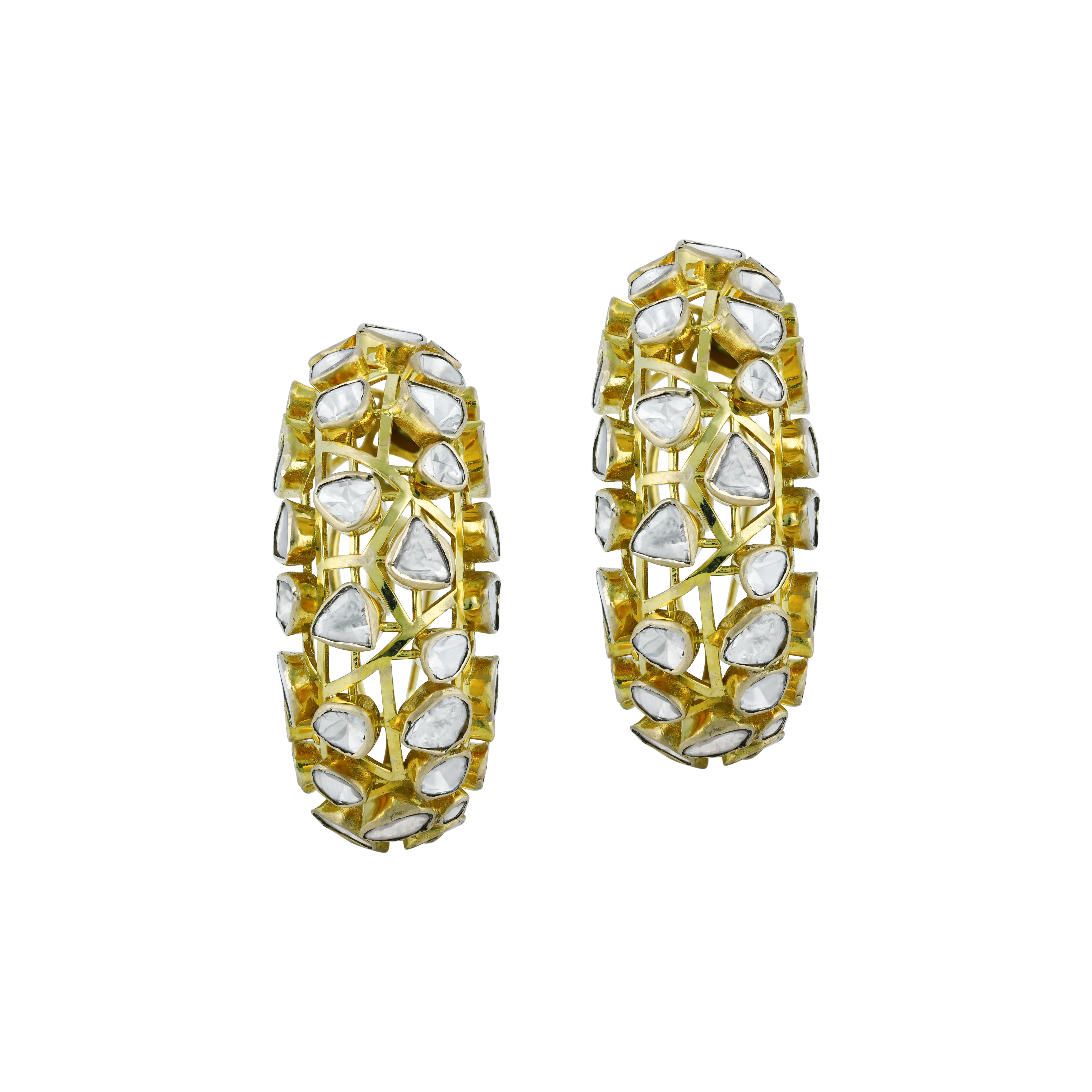 Polki Hoop Earrings with Open Gold Framework