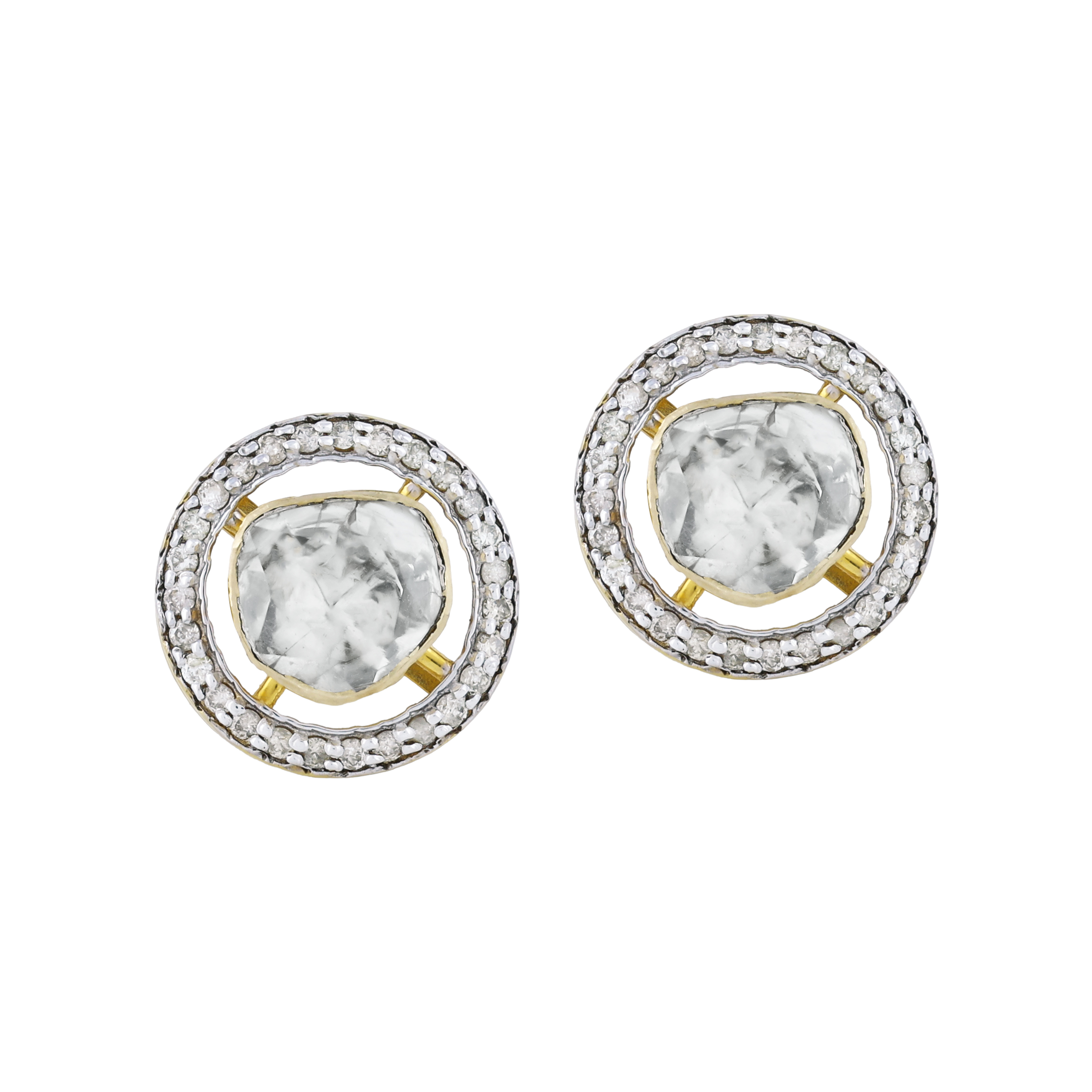 Round Polki Earrings with Diamond Halo
