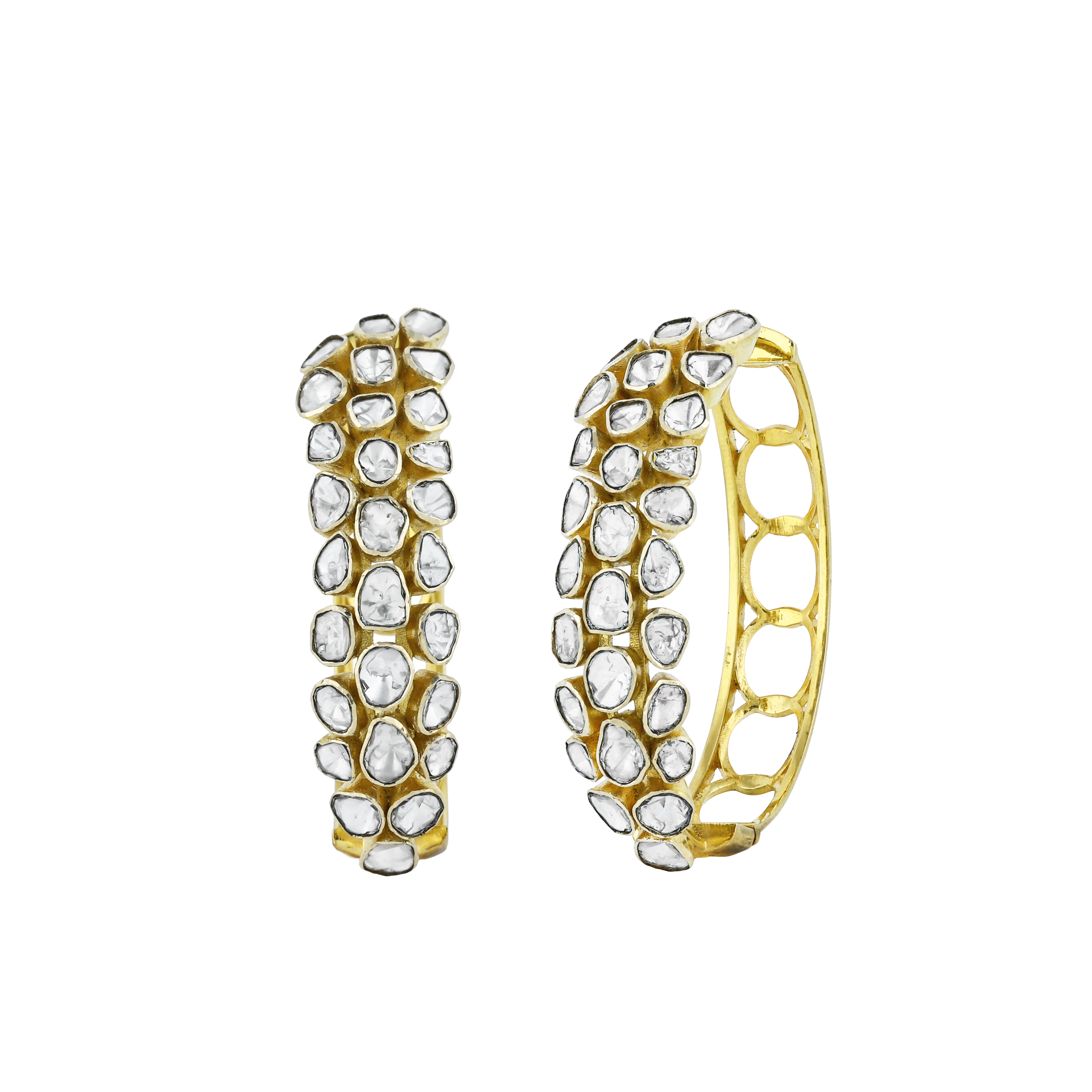 Full White Polki Hoop Earrings in Open Setting